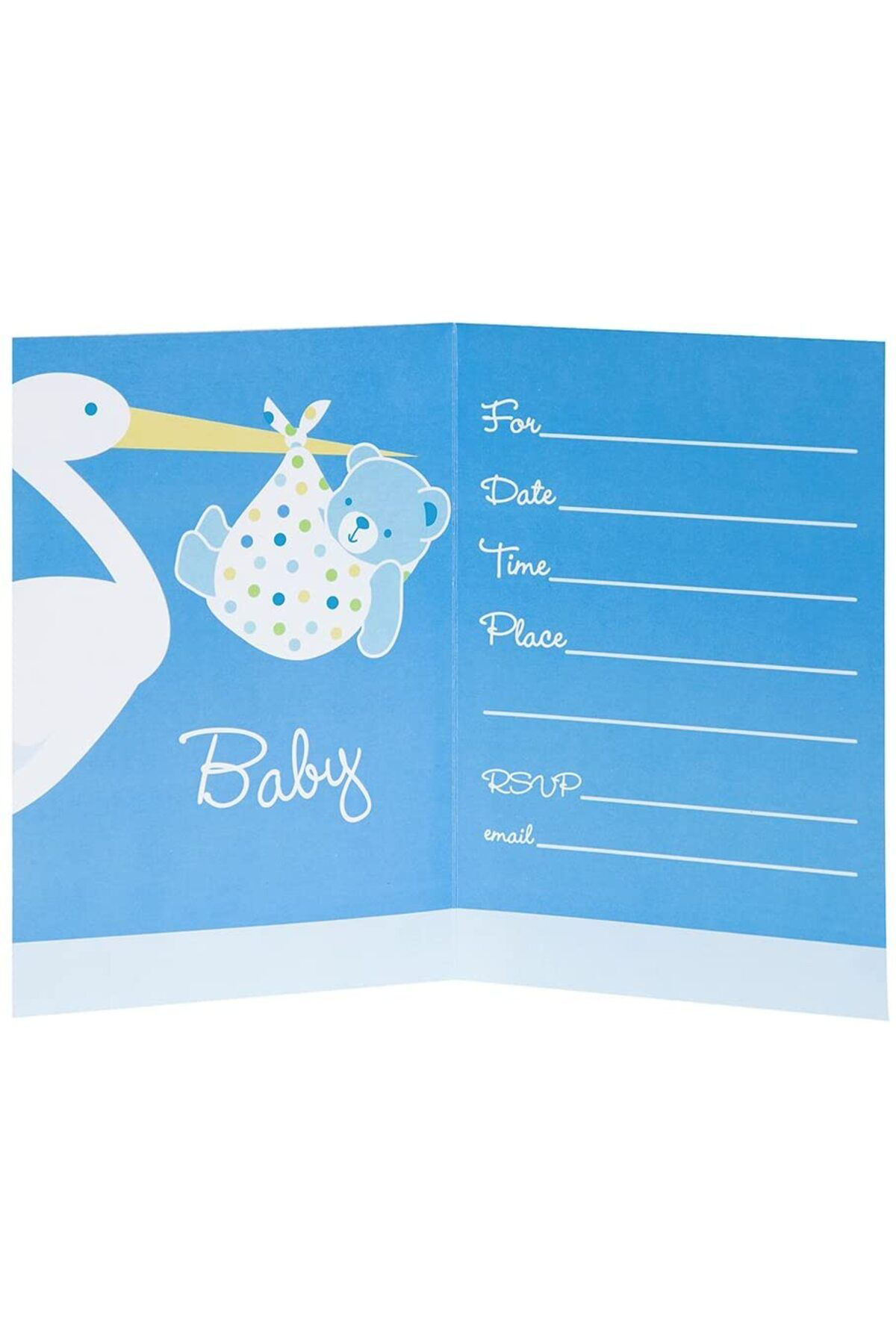 Ok Aksesuar Baby Boy Stork Temalı Mavi Renk Baby Shower Davetiye 8 Adet  Go50