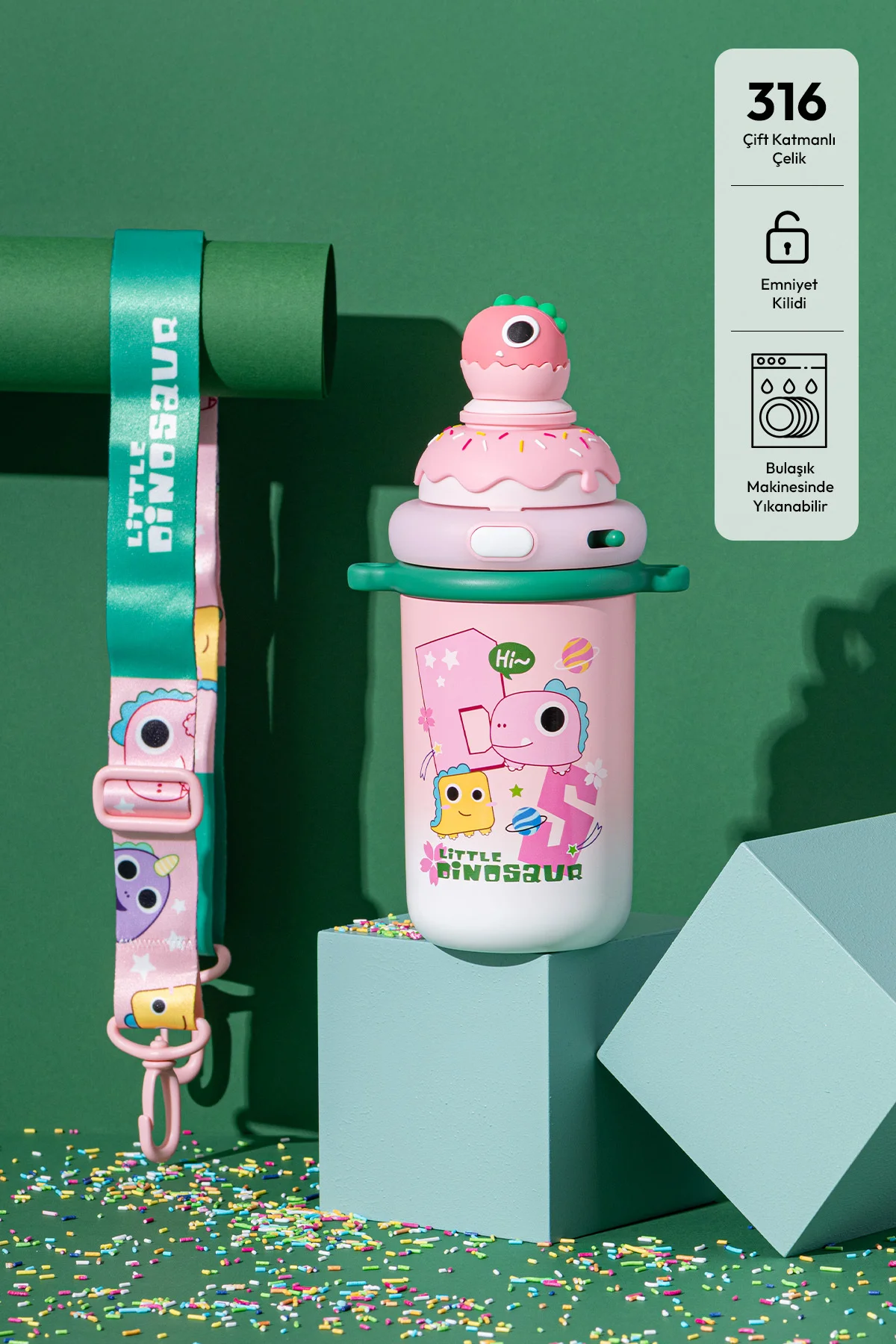 Baby Dinazor Termos Pembe 450 ml