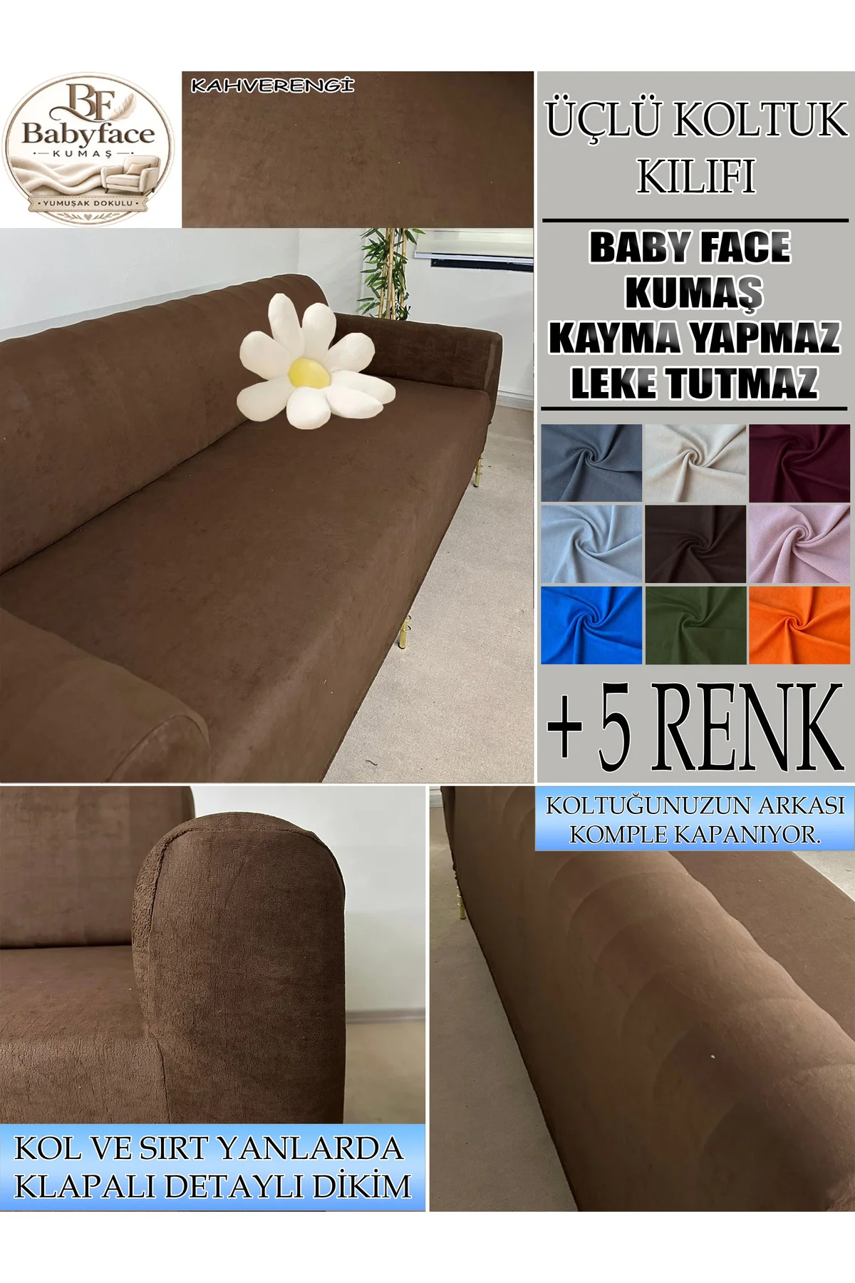 Baby Face Kumaş 3 lü Koltuk Kılıfı, Tam kaplama Yumuşak Dokulu Ko
