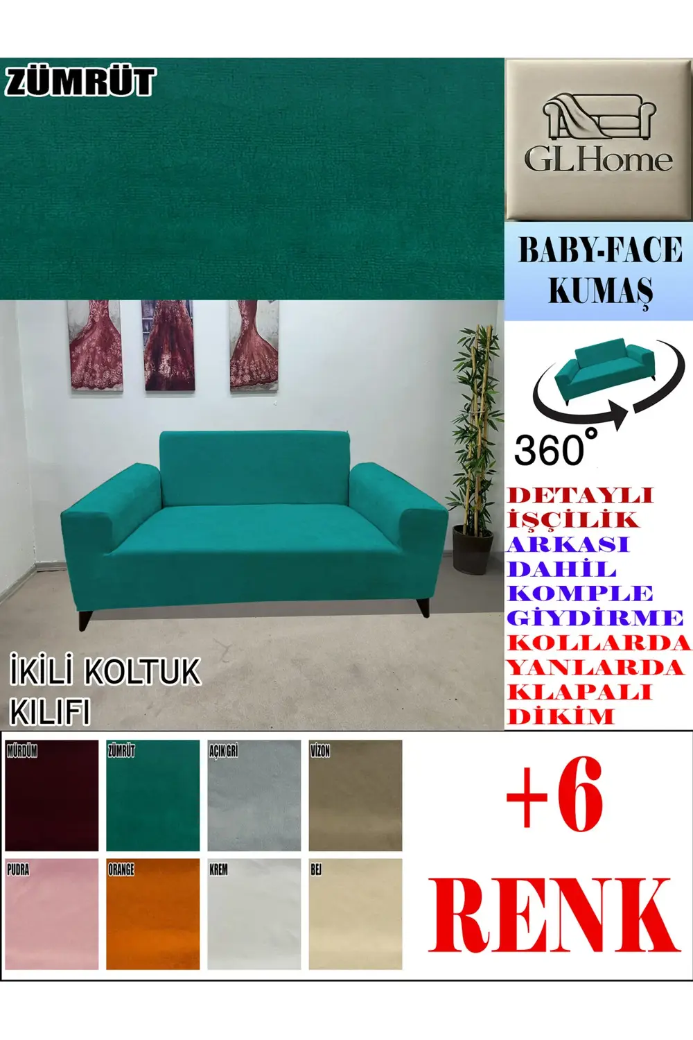 BABY FACE KUMAŞ ÇİFT KİŞİLİK KOMPLE GİYDİRME 2'Lİ KANEPE, BOHEM,P