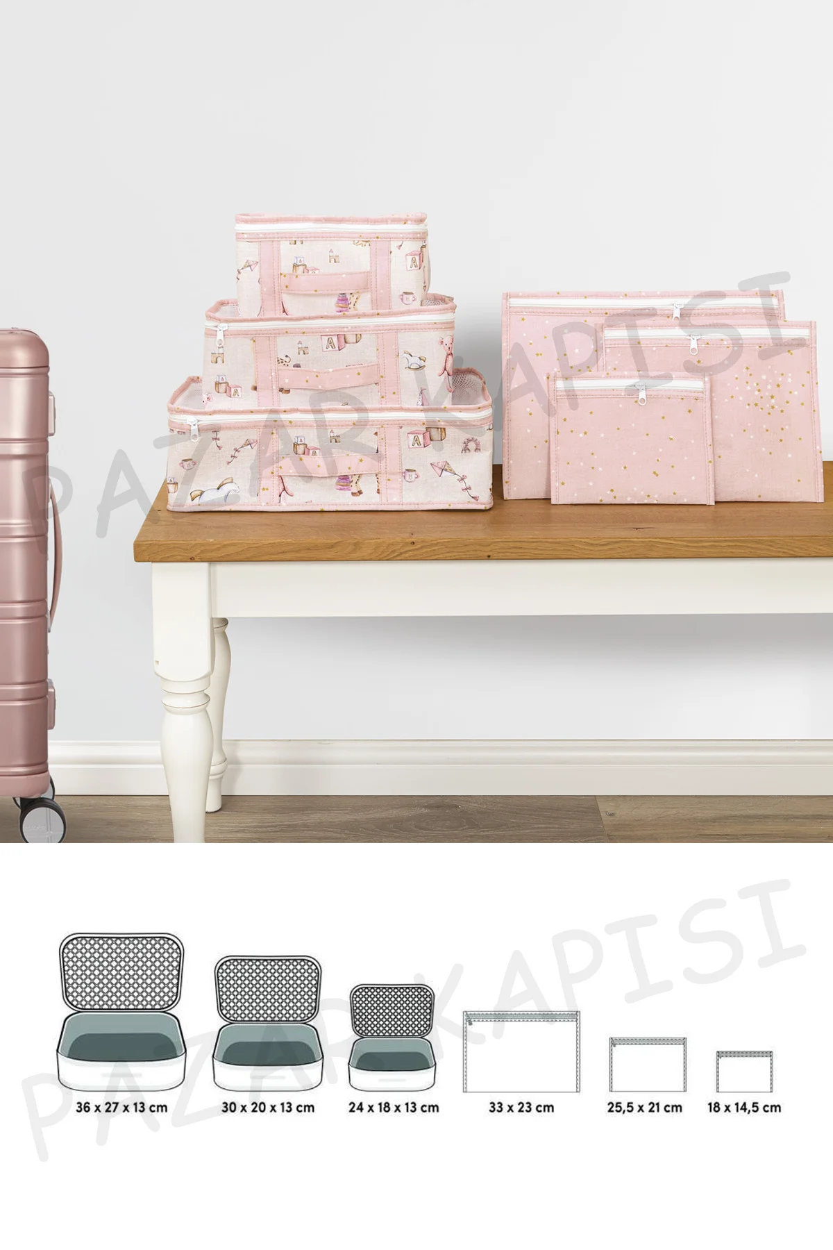 Baby Lüks 6'lı Bavul Organizer Seyahat, Hastane Çantası Pembe