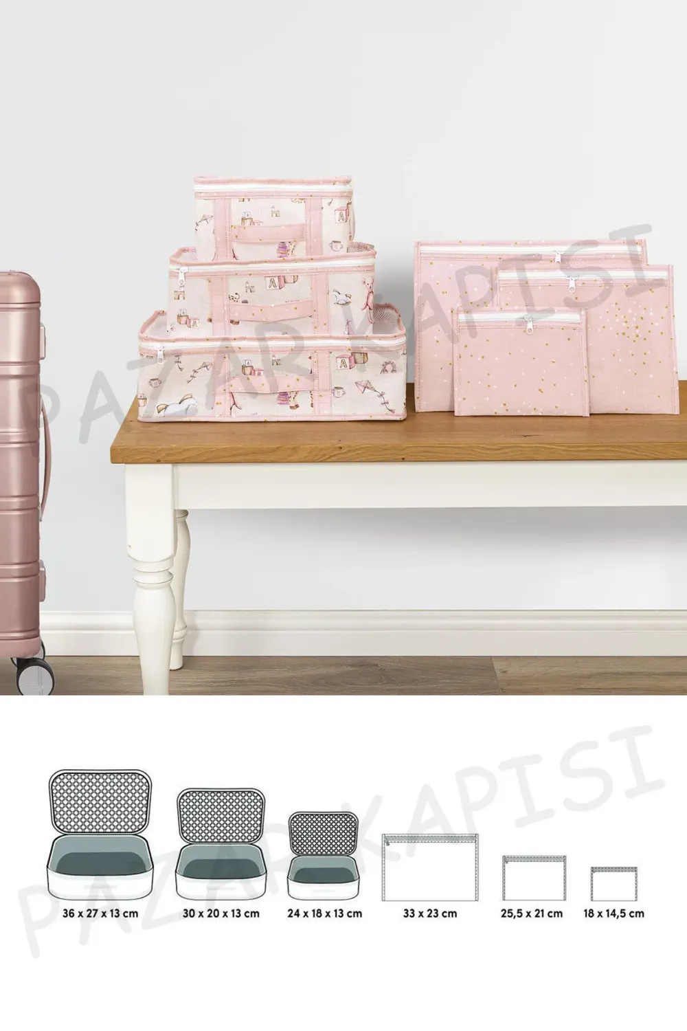 Baby Lüks 6'lı Bavul Organizer Seyahat, Hastane Çantası Pembe