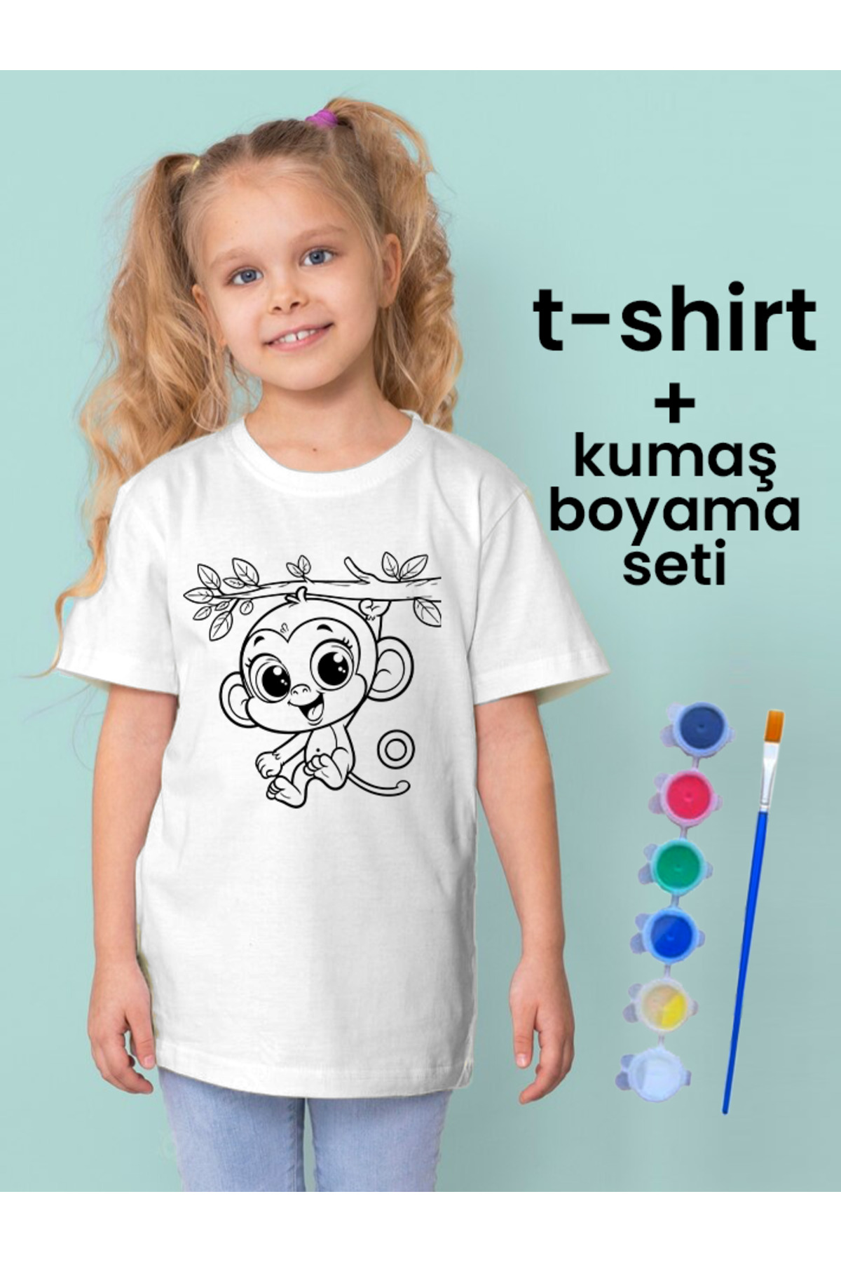 Baby Maymun Tişört Boyama Seti – Çocuk Full Set Fırçalı, Kreatif 