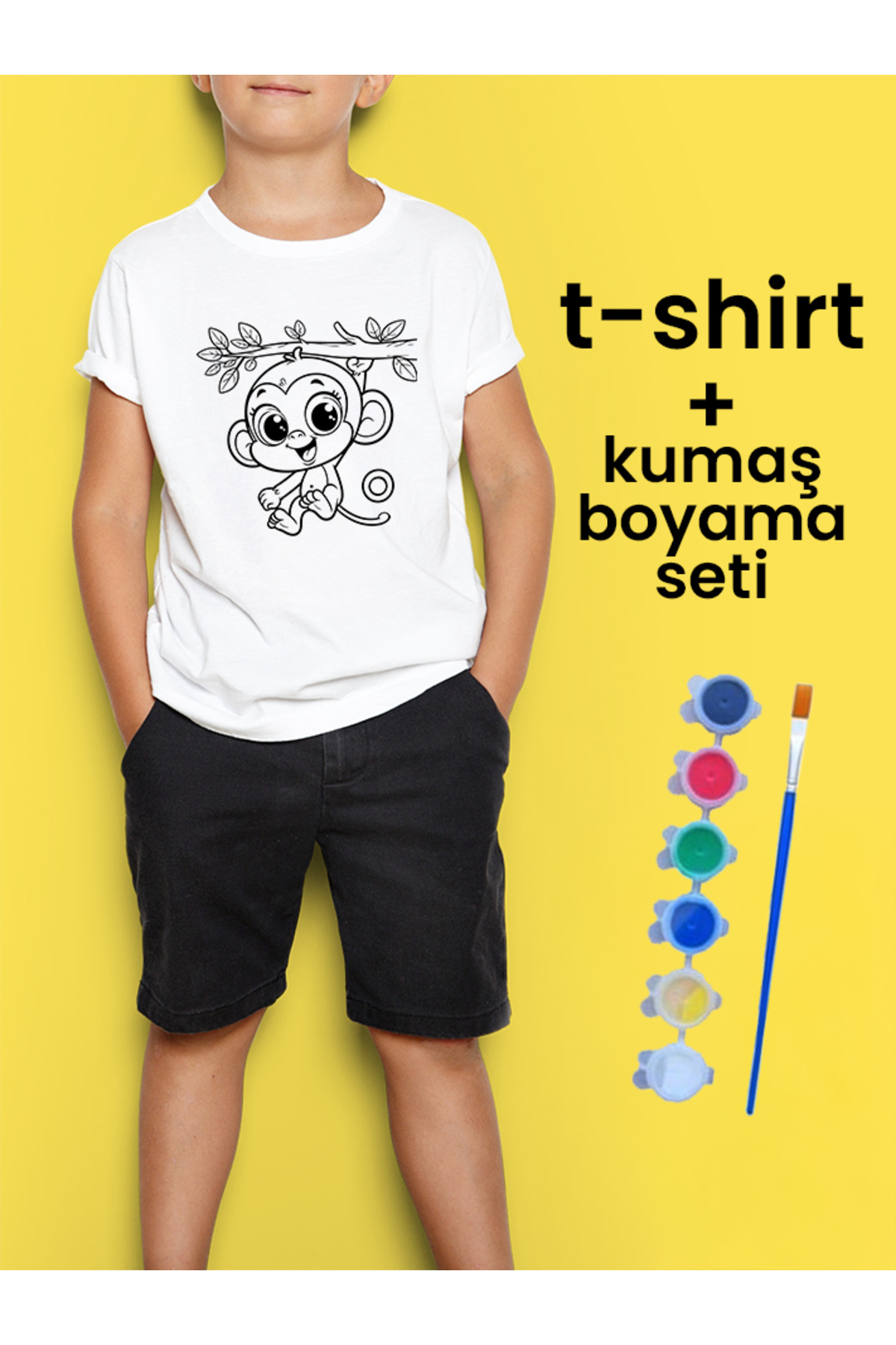 Baby Maymun Tişört Boyama Seti – Çocuk Full Set Fırçalı, Kreatif 