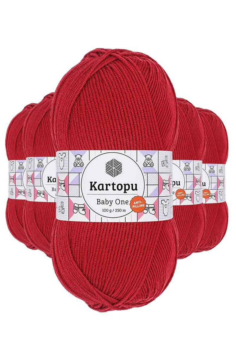 Baby One Tüylenmeyen El Örgü İpi Yünü Kırmızı K125 - 5'li Paket Anti-Pilling Akrilik İplik