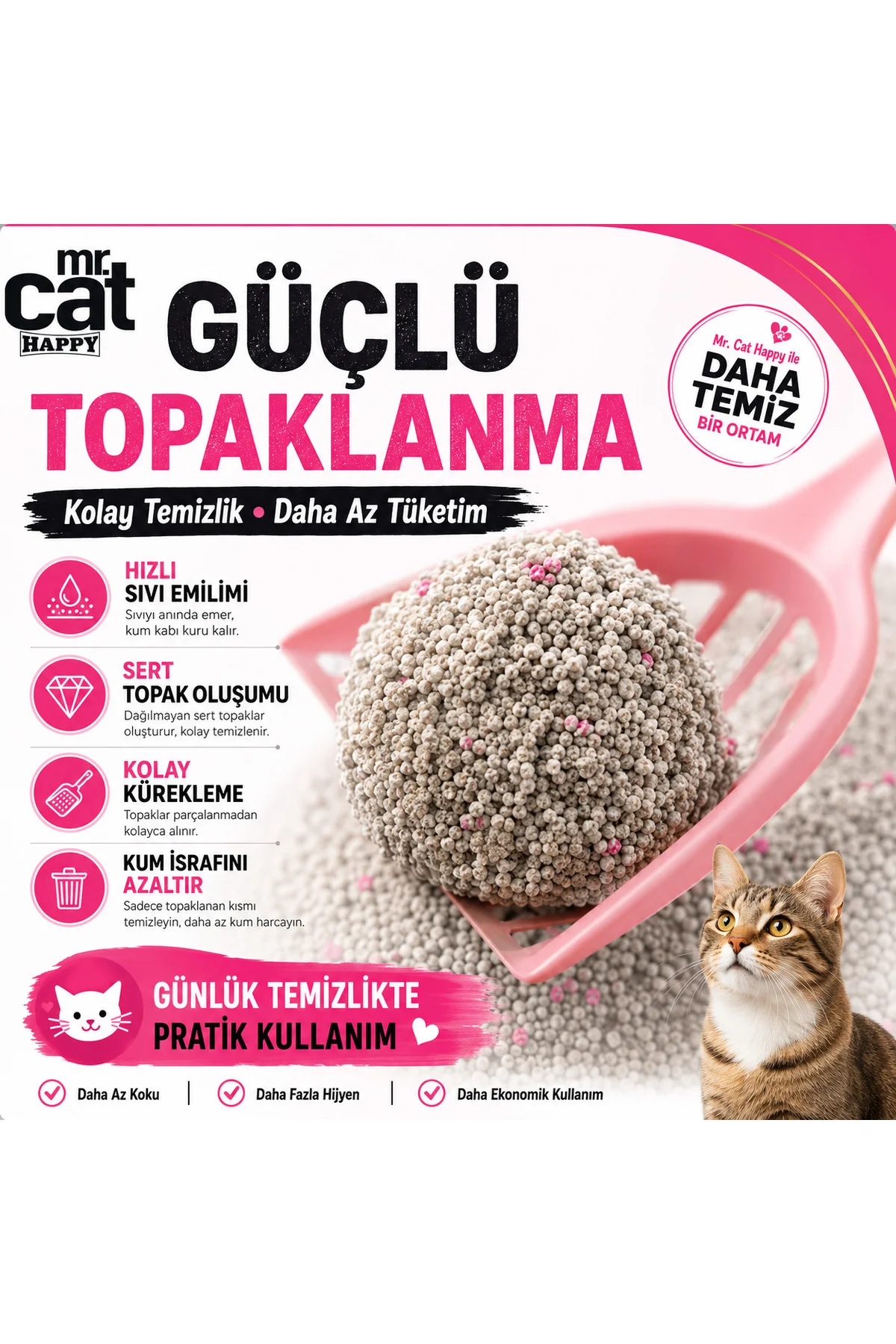 Baby Powder Kokulu Bentonit Kedi Kumu 10 LT x 2 Adet Toplam 20 LT Güçlü Topaklanan %99,5 Tozsuz
