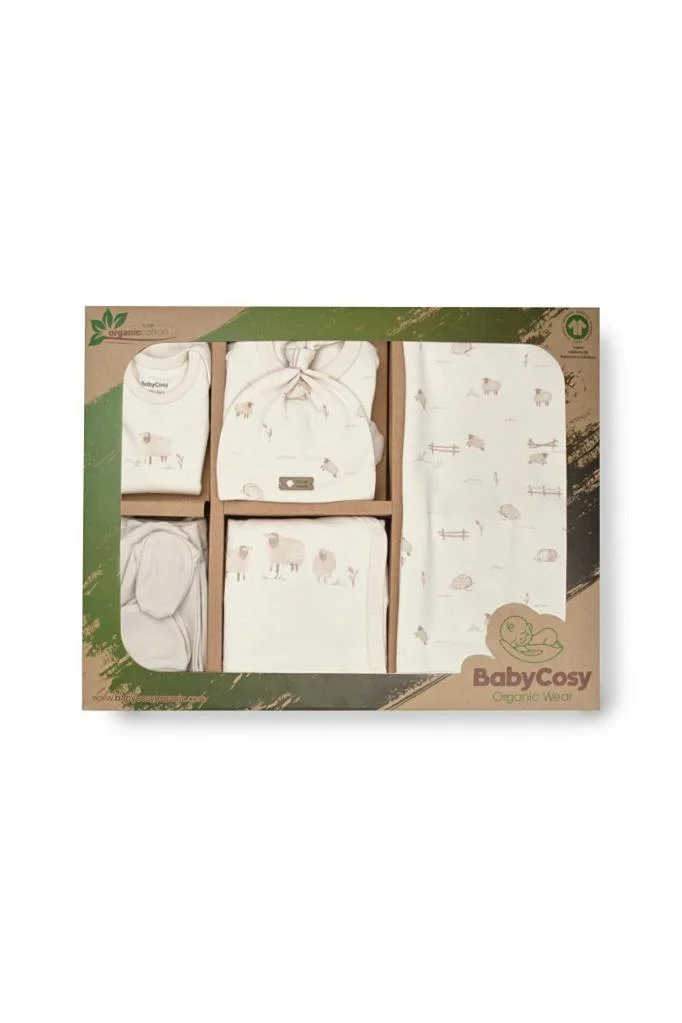 BabyCosy %100 Organik Pamuk 10'lu Kutulu Set Bebek Ve Yenidoğan Serisi 0-3 AY/56 cm Krem CSY8190-KRM
