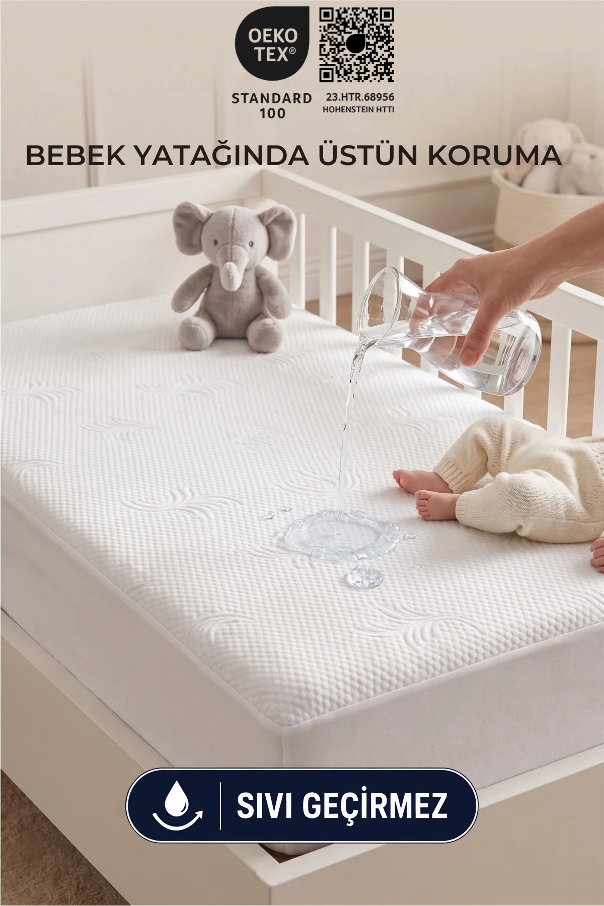 BabyDry Bambu Desenli Oeko-Tex Sertifikalı Sıvı Geçirmez Fitted Bebek Alezi Bebek Yatak Koruyucu