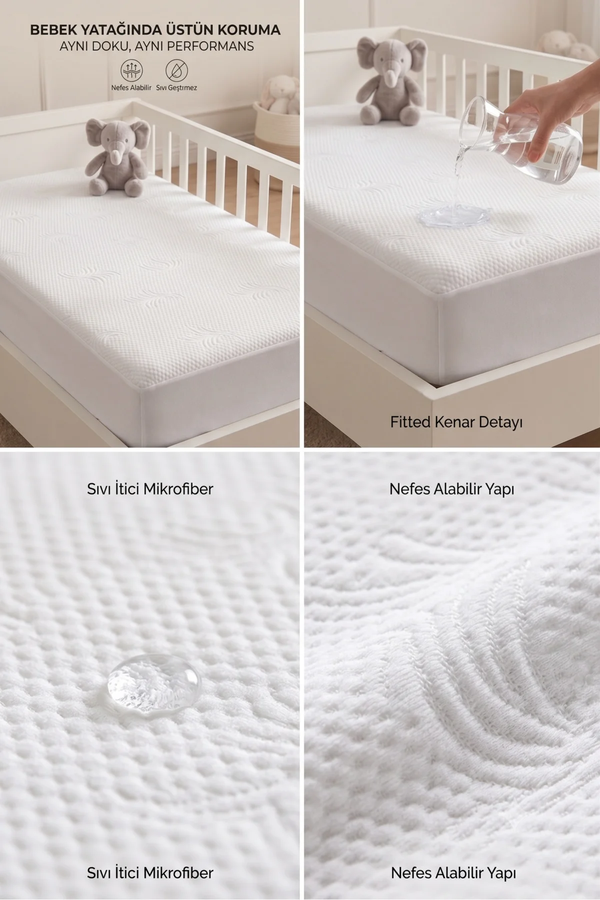 BabyDry Bambu Desenli Oeko-Tex Sertifikalı Sıvı Geçirmez Fitted Bebek Alezi Bebek Yatak Koruyucu