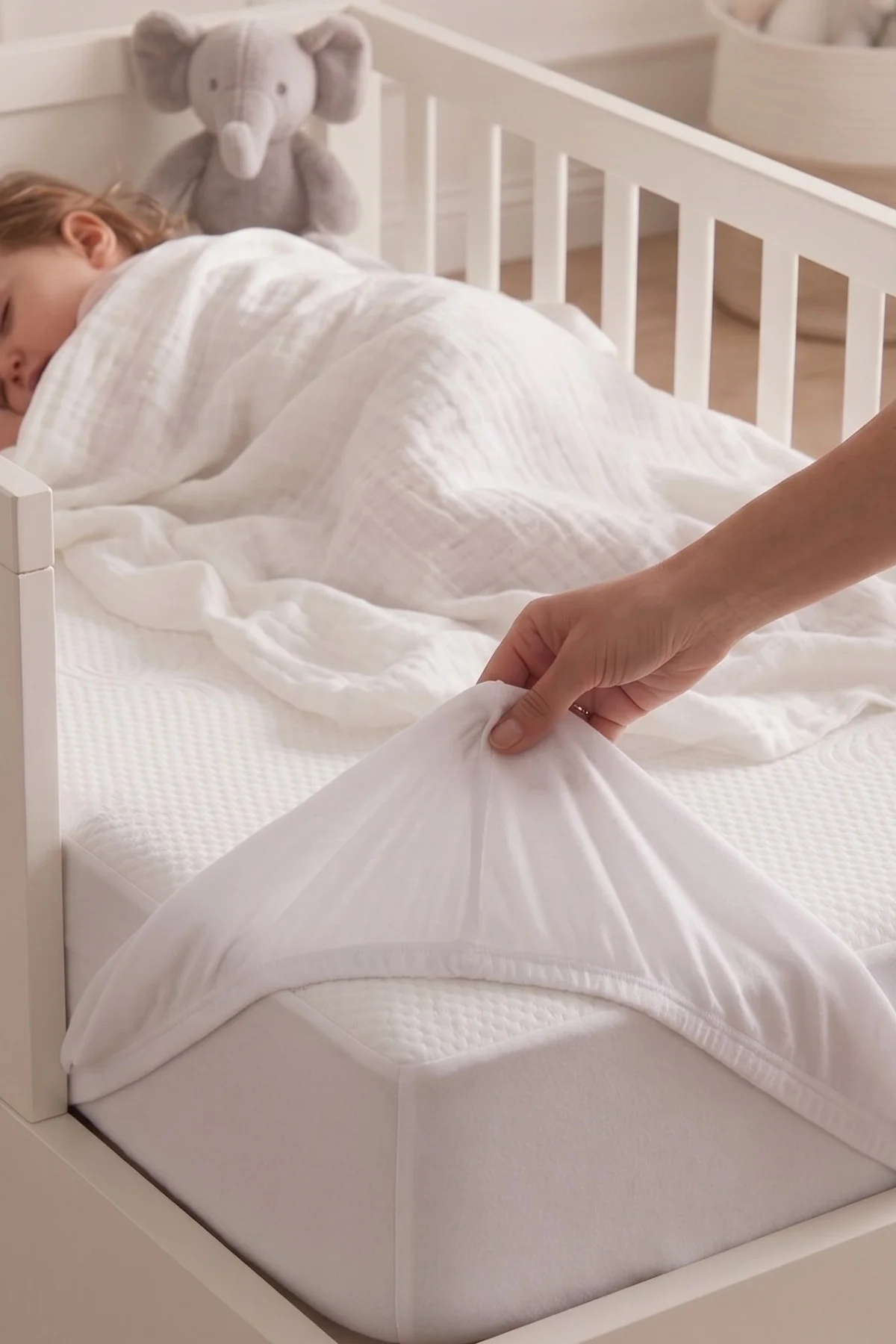 BabyDry Bambu Desenli Oeko-Tex Sertifikalı Sıvı Geçirmez Fitted Bebek Alezi Bebek Yatak Koruyucu