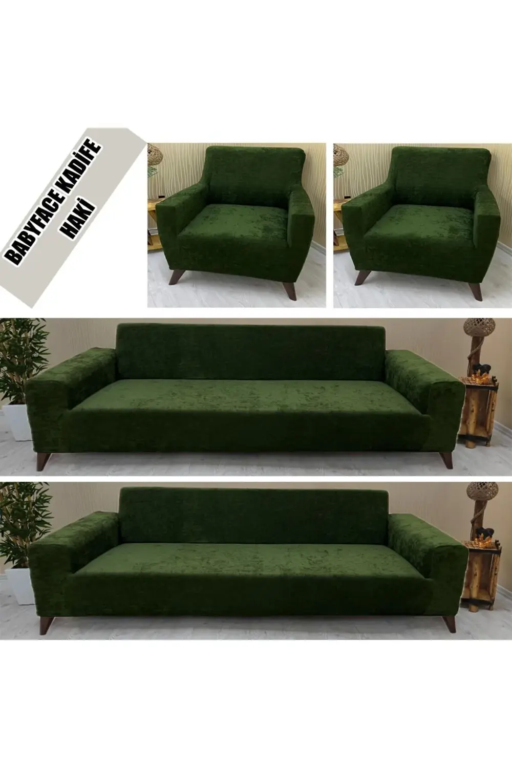 BABYFACE  KADİFE KUMAŞ 2 ADET ÜÇLÜ & ÇEKYAT- 2 ADET TEKLİ SET KOL