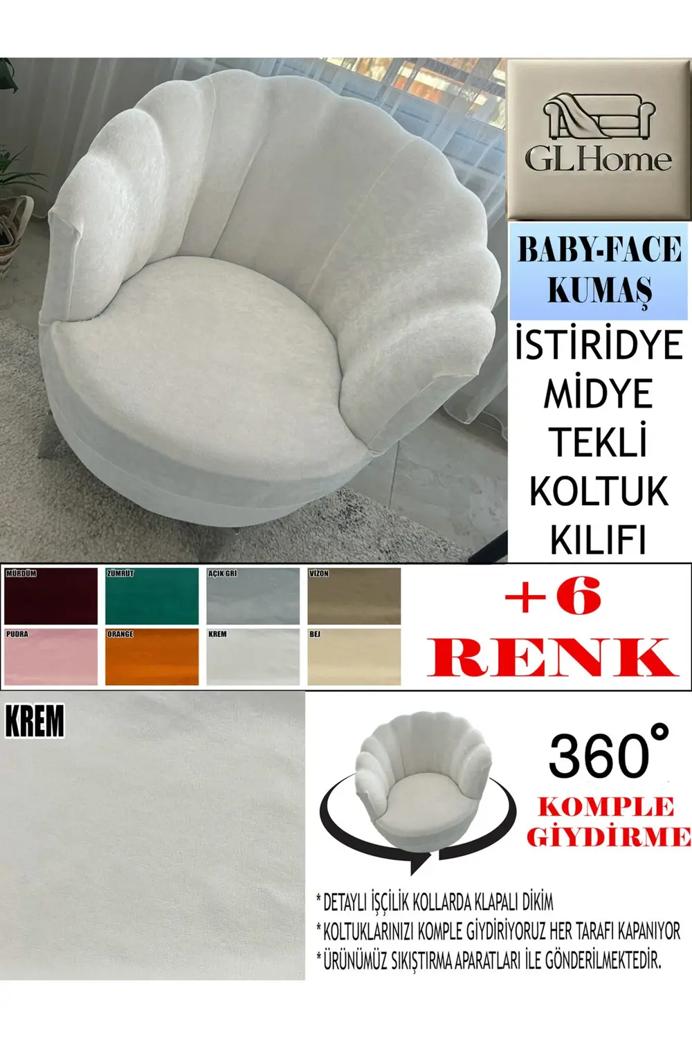 BABYFACE KUMAŞ TEKLİ & BERJER KOLTUK KILIFI, PAPATYA,İSTİRİDYE, M