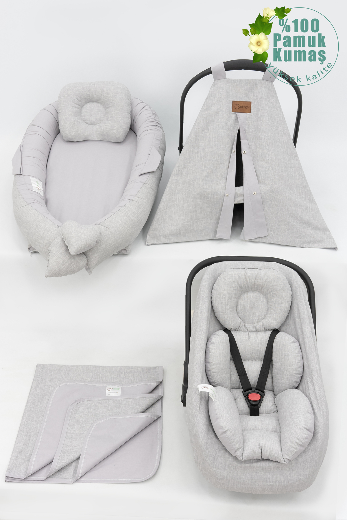 Mordesign Babynest Ortopedik Bebek Yatak, Pike Ve Puset Aksesuar 6'Lı Set,