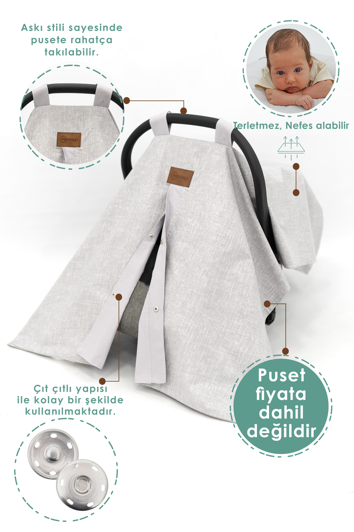 Mordesign Babynest Ortopedik Bebek Yatak, Pike Ve Puset Aksesuar 6'Lı Set,