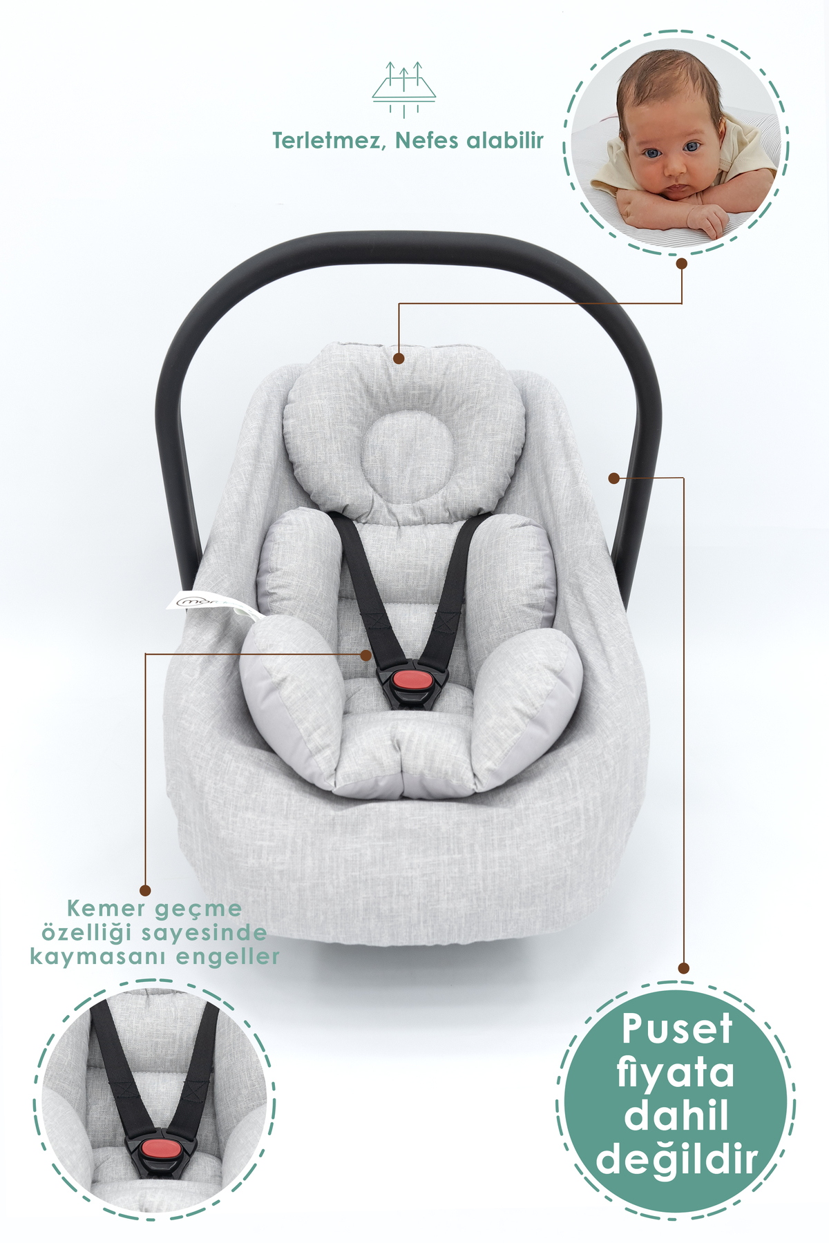 Mordesign Babynest Ortopedik Bebek Yatak, Pike Ve Puset Aksesuar 6'Lı Set,