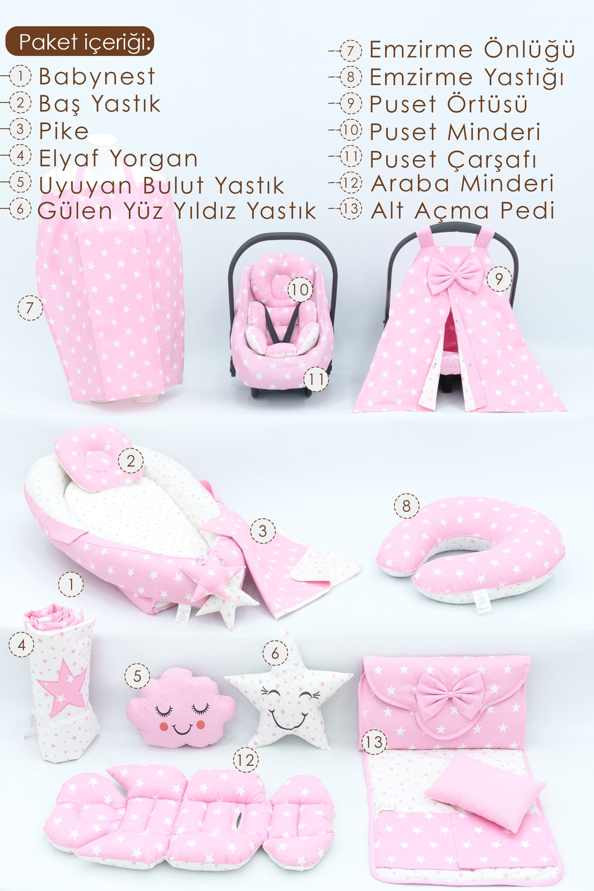Mordesign Babynest Yatak, Yastık, Pike, Ortopedik Araba Minder, Emzirme Ve