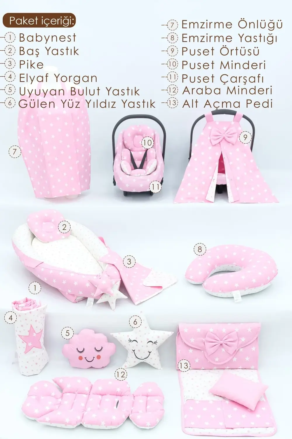 Mordesign Babynest Yatak, Yastık, Pike, Ortopedik Araba Minder, Emzirme Ve