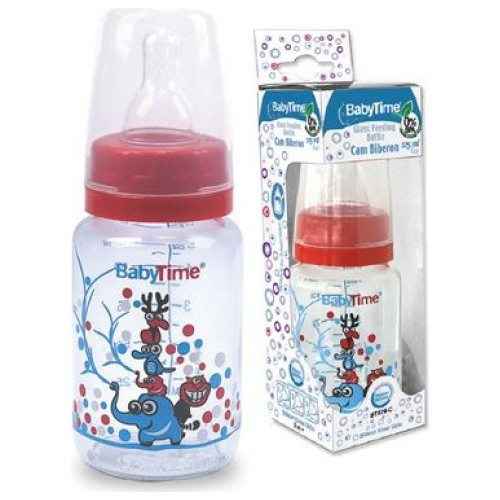 Babytime Silikon Kiraz Uçlu Cam Biberon 150ml - (kırmızı-mavi)