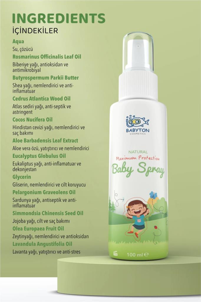 Babyton Organik ve Doğal İçerikli Vücut Koruyucu Sprey Babyton Organik ve Doğal İçerikli Vücut Koruyucu Sprey