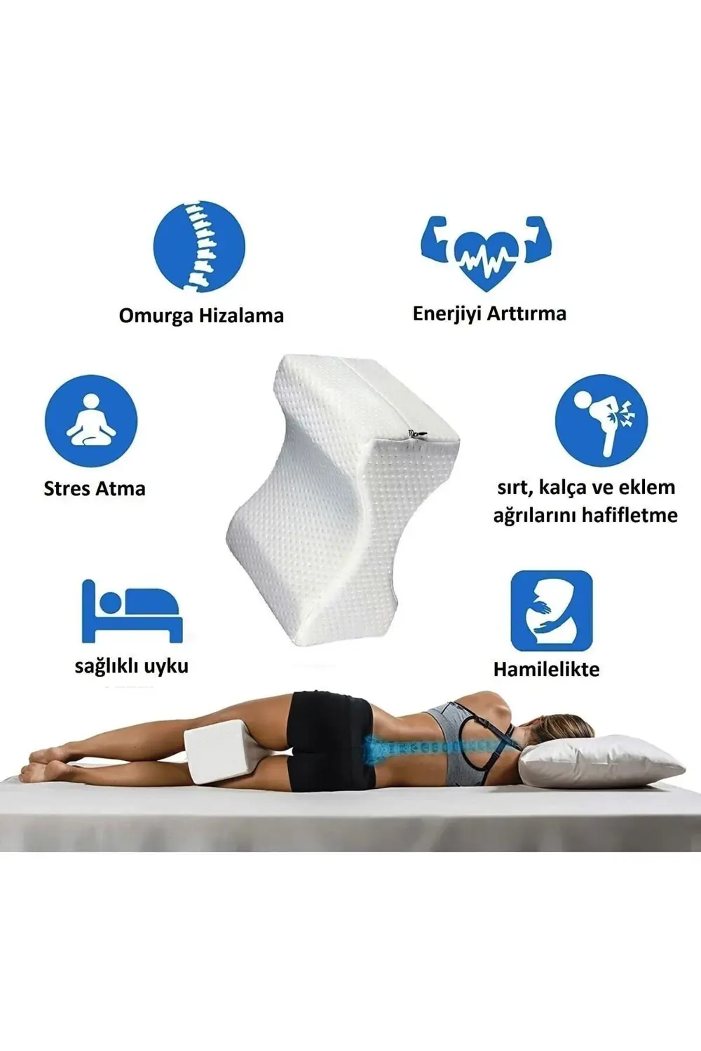Bacak Arası Yastık Hafızalı Köpük Diz Yastığı Yan Uyuyanlar Için