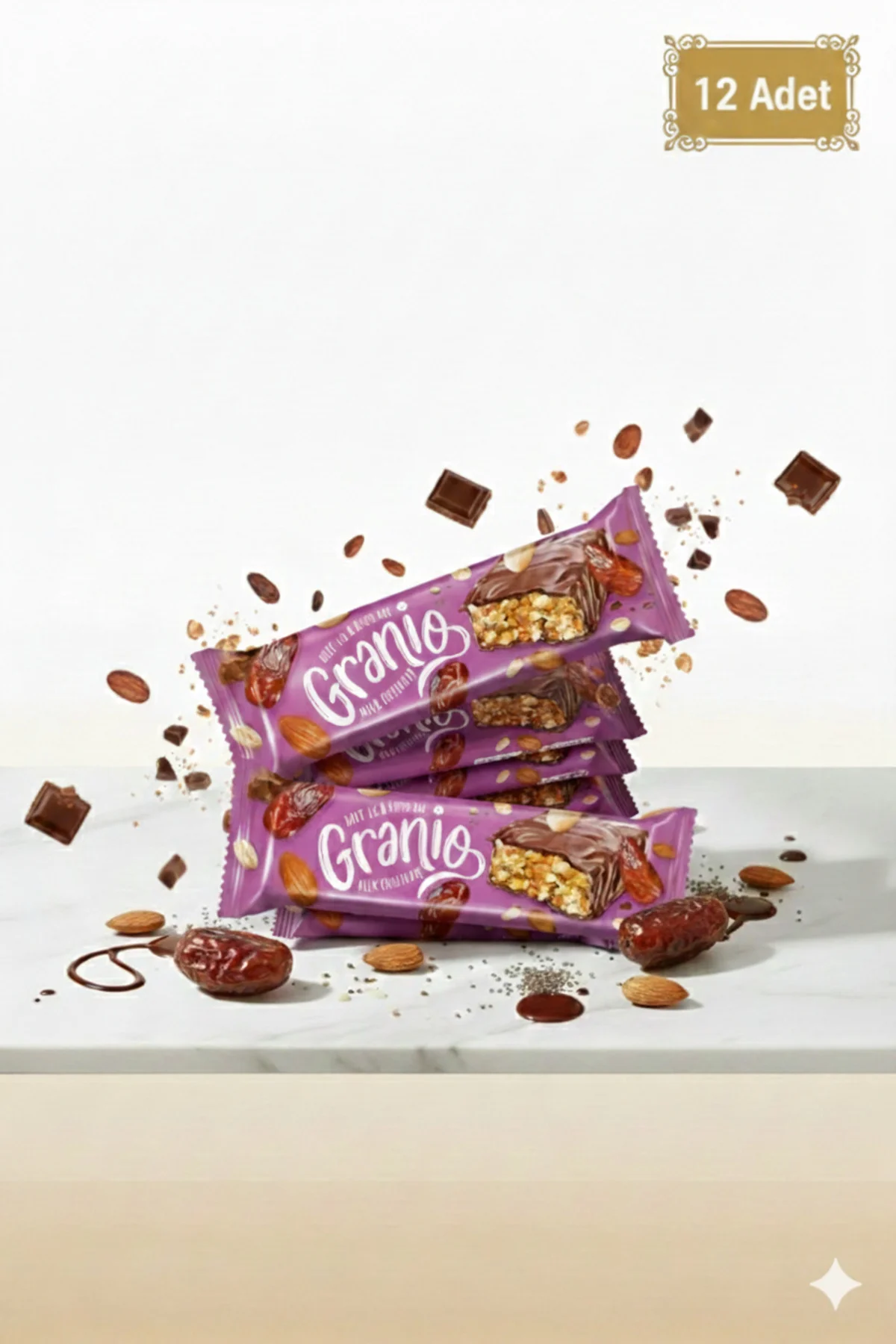 Bademli Hurmalı Sütlü Çikolata Kaplı Bar 40 gr X 12 Adet