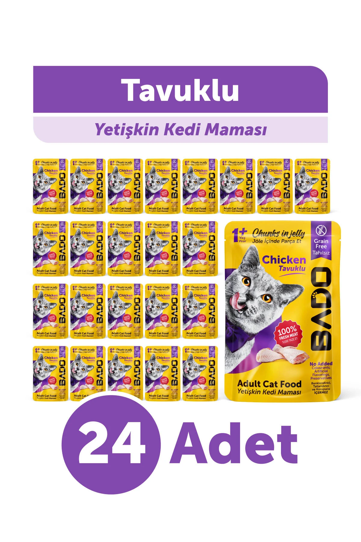 BADOYetişkin Yaş Kedi Maması Tavuk Etli 85Gr 24'lü