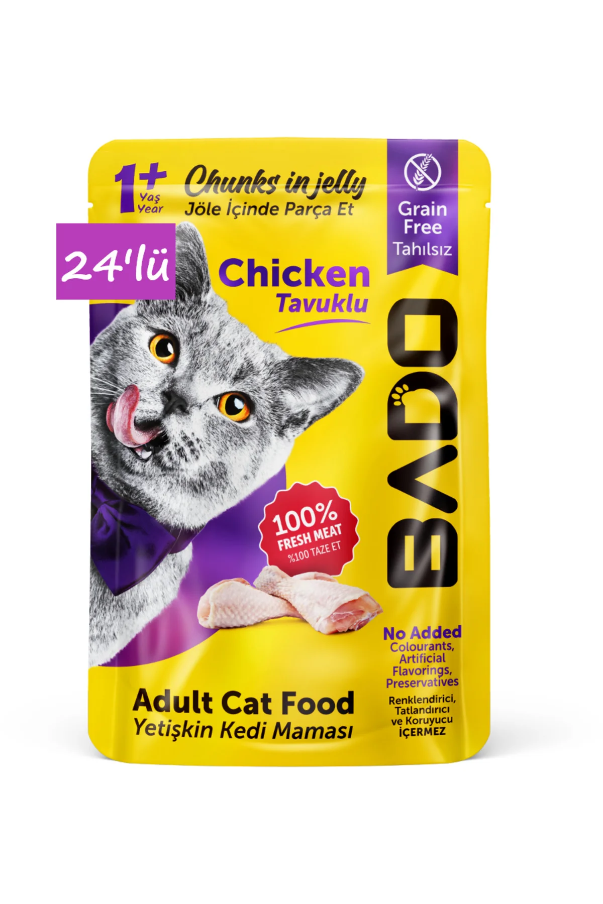 BADOYetişkin Yaş Kedi Maması Tavuk Etli 85Gr 24'lü