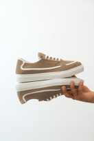 Bağcıklı Deri Tozu Günlük Vizon Renk Spor Ayakkabı