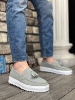 Bağcıksız Yüksek Taban Gri Süet Püsküllü Erkek Ayakkabı