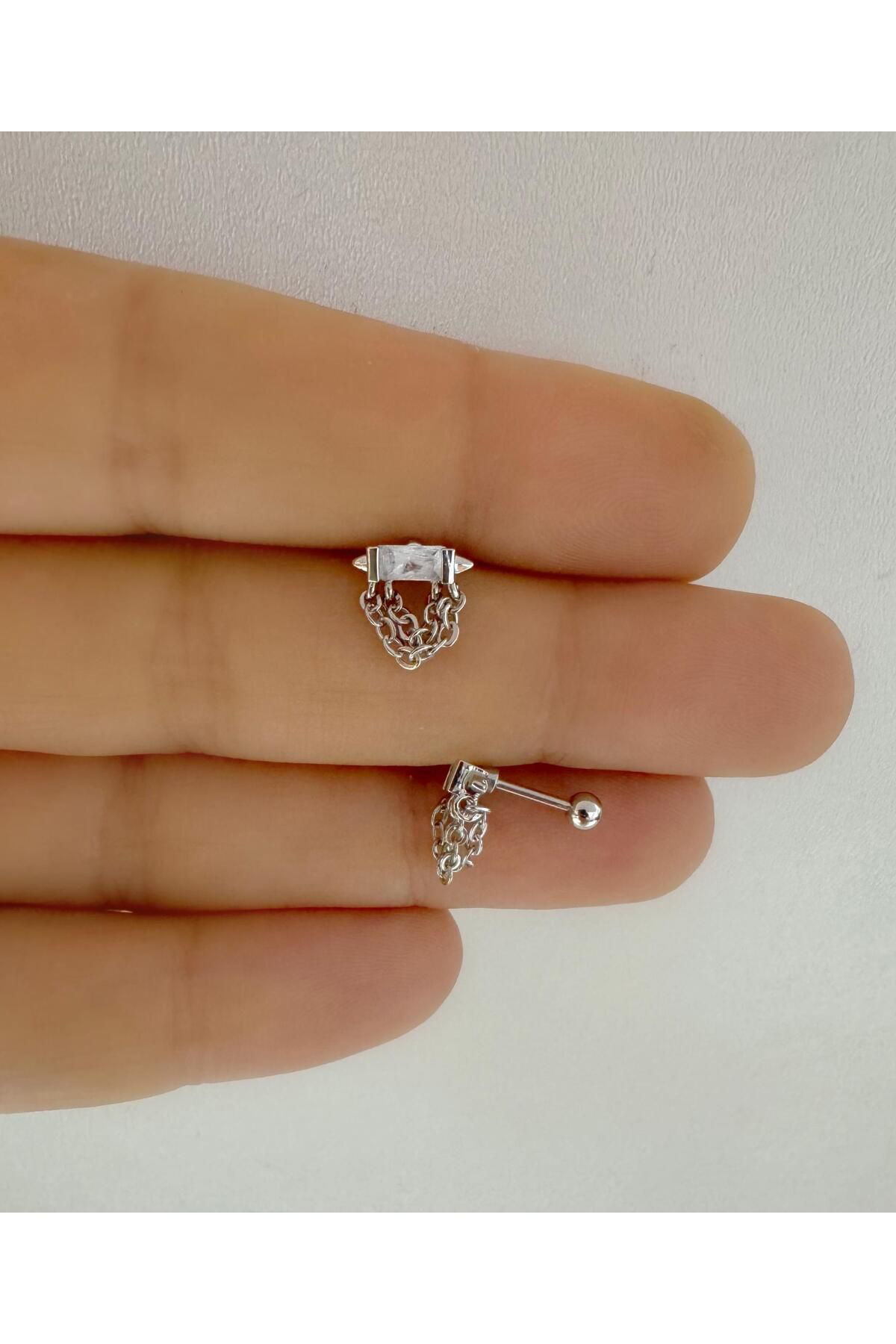 baget zirkon taşlı zincirli tragus helix conch lobe uyumlu 1 adet