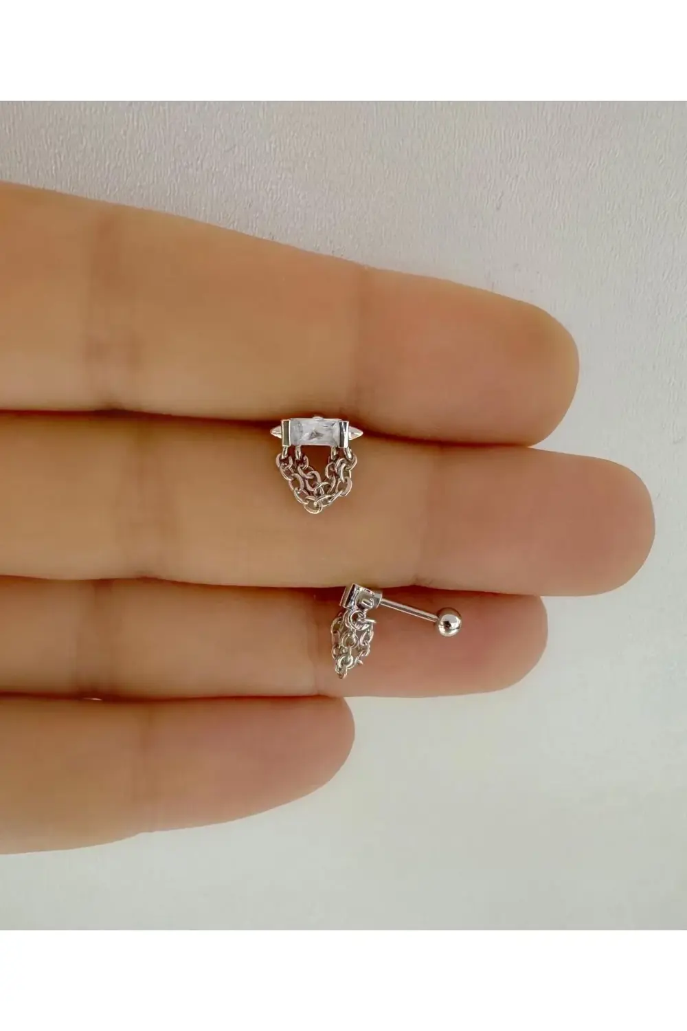 baget zirkon taşlı zincirli tragus helix conch lobe uyumlu 1 adet