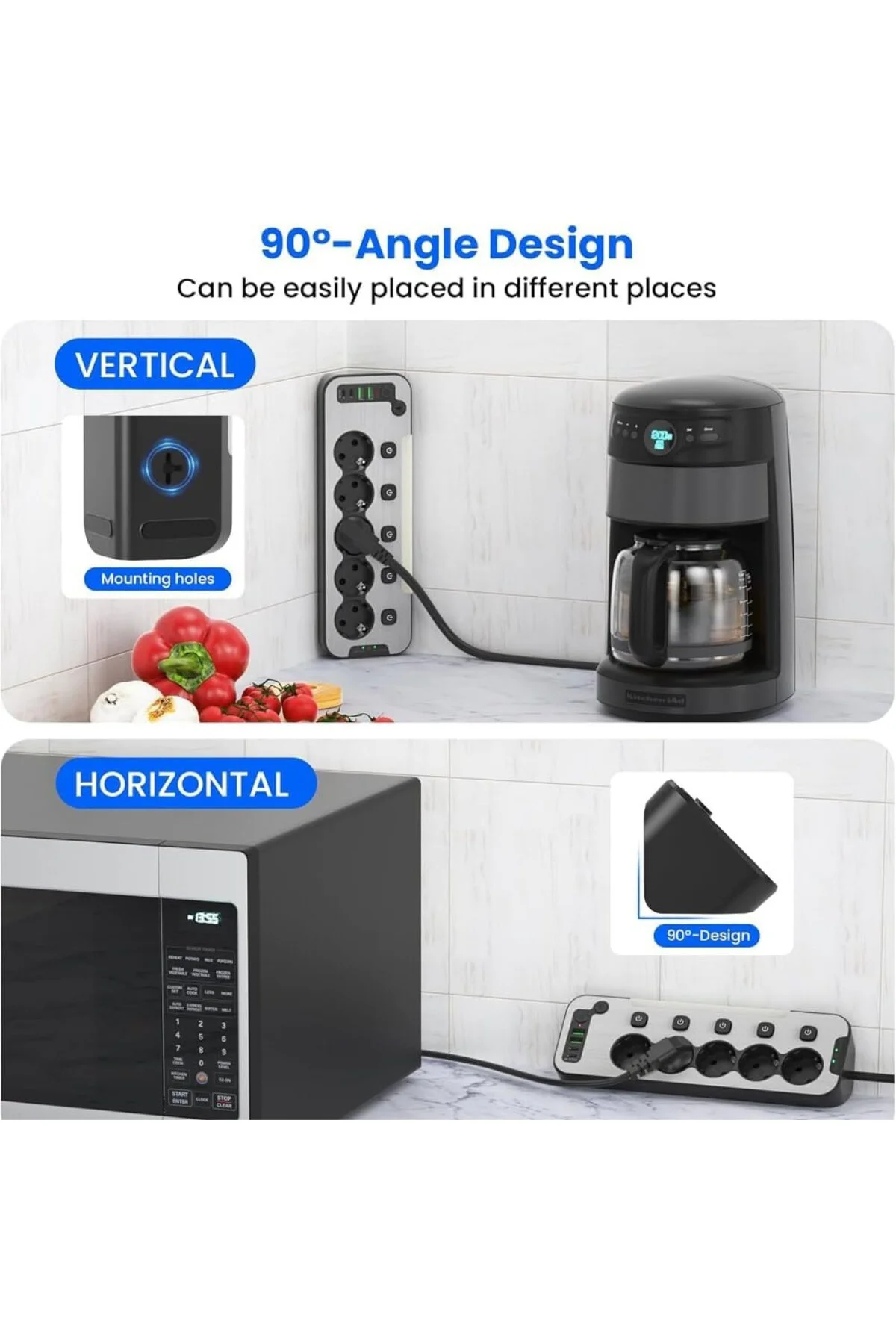 Bağımsız Anahtarlı 5'li Işıklı Akım Korumalı Çoklu Priz 4000W, 2x
