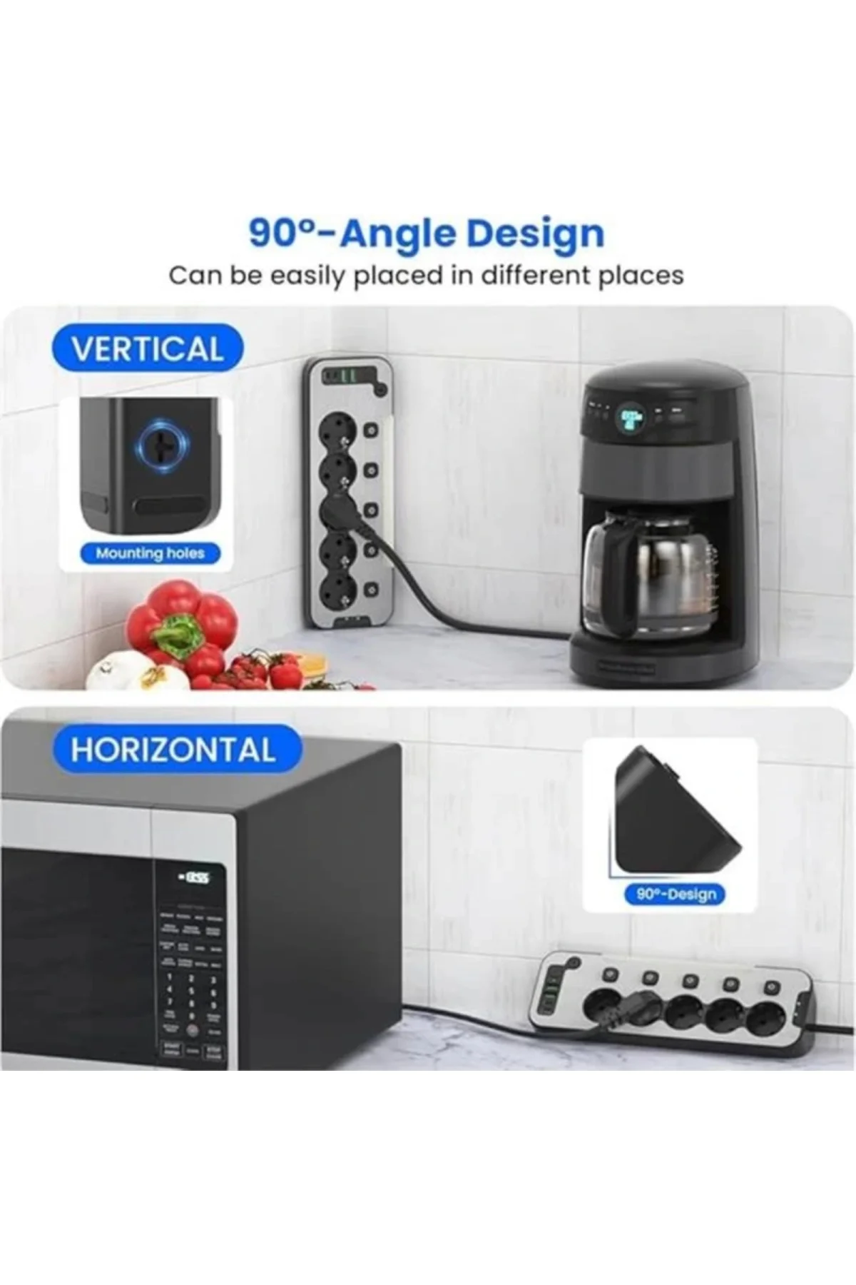 Bağımsız Anahtarlı 5'li Işıklı Akım Korumalı Çoklu Priz 4000W, 2x