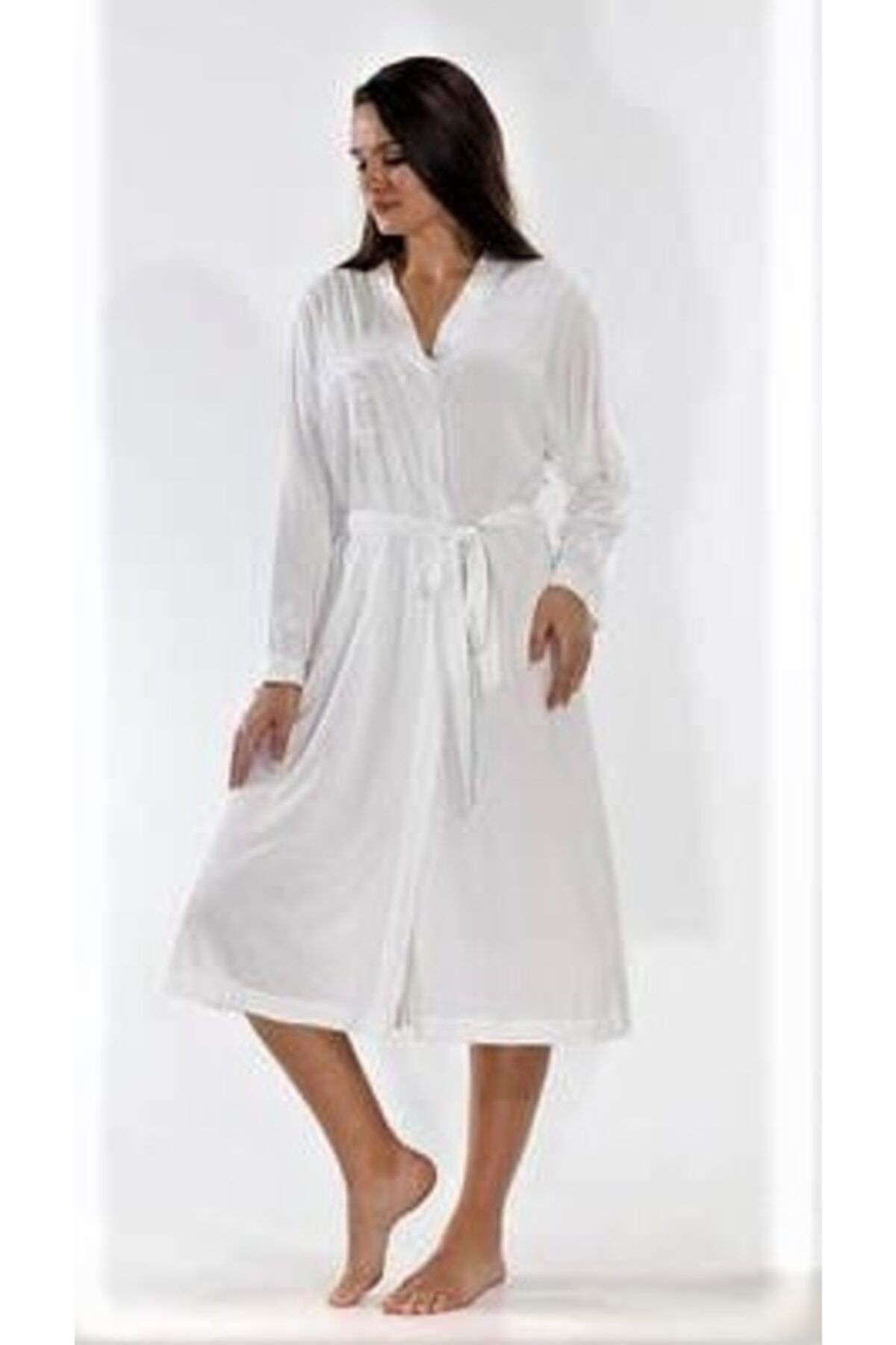 Etoile Bağlamalı Uzun Sabahlık Ekru