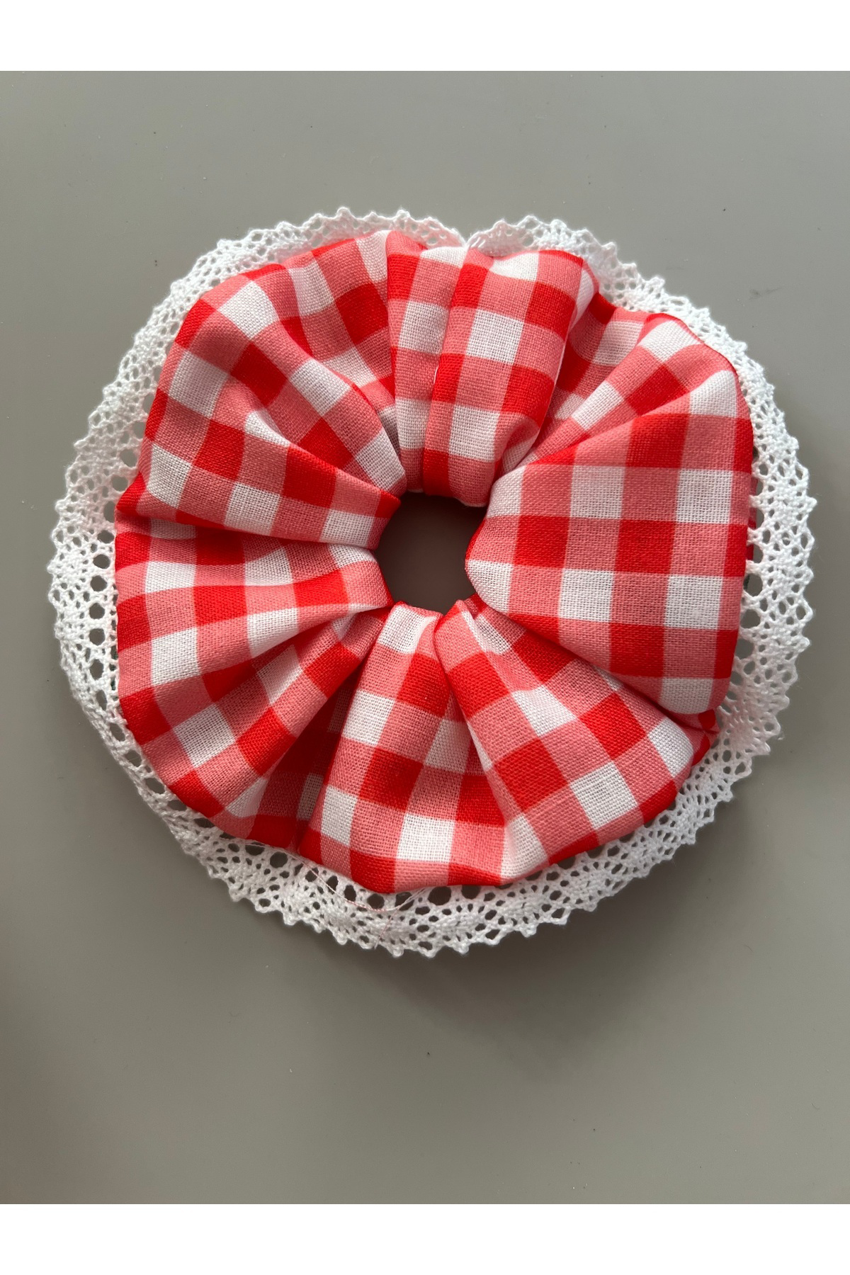 Bahama Keten İki Desenli Scrunchie Pötikare Çiçekli Kareli Lastik Toka