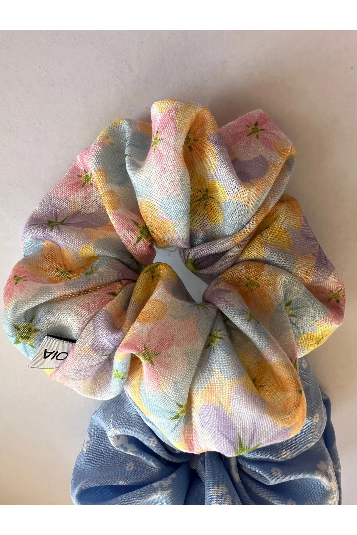 Bahar Çiçekleri Pamuk Scrunchie 2 li Lastik Toka Set