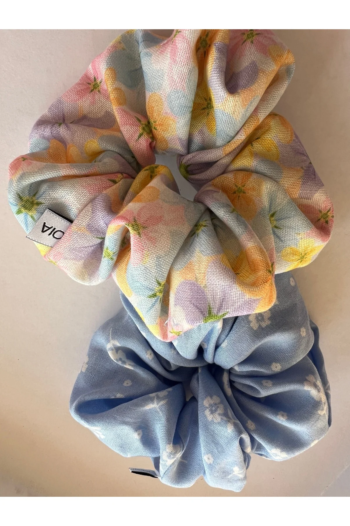 Bahar Çiçekleri Pamuk Scrunchie 2 li Lastik Toka Set