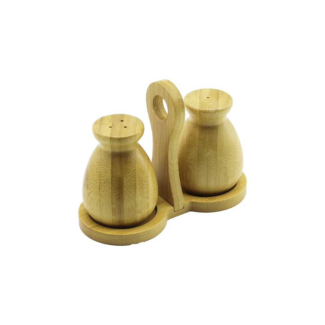 BAHARATLIK 2PCS ŞİŞE MODELİ AHŞAP BAMBU TUZLUK BAHARATLIK TUTACAKLI AHŞAP STAND