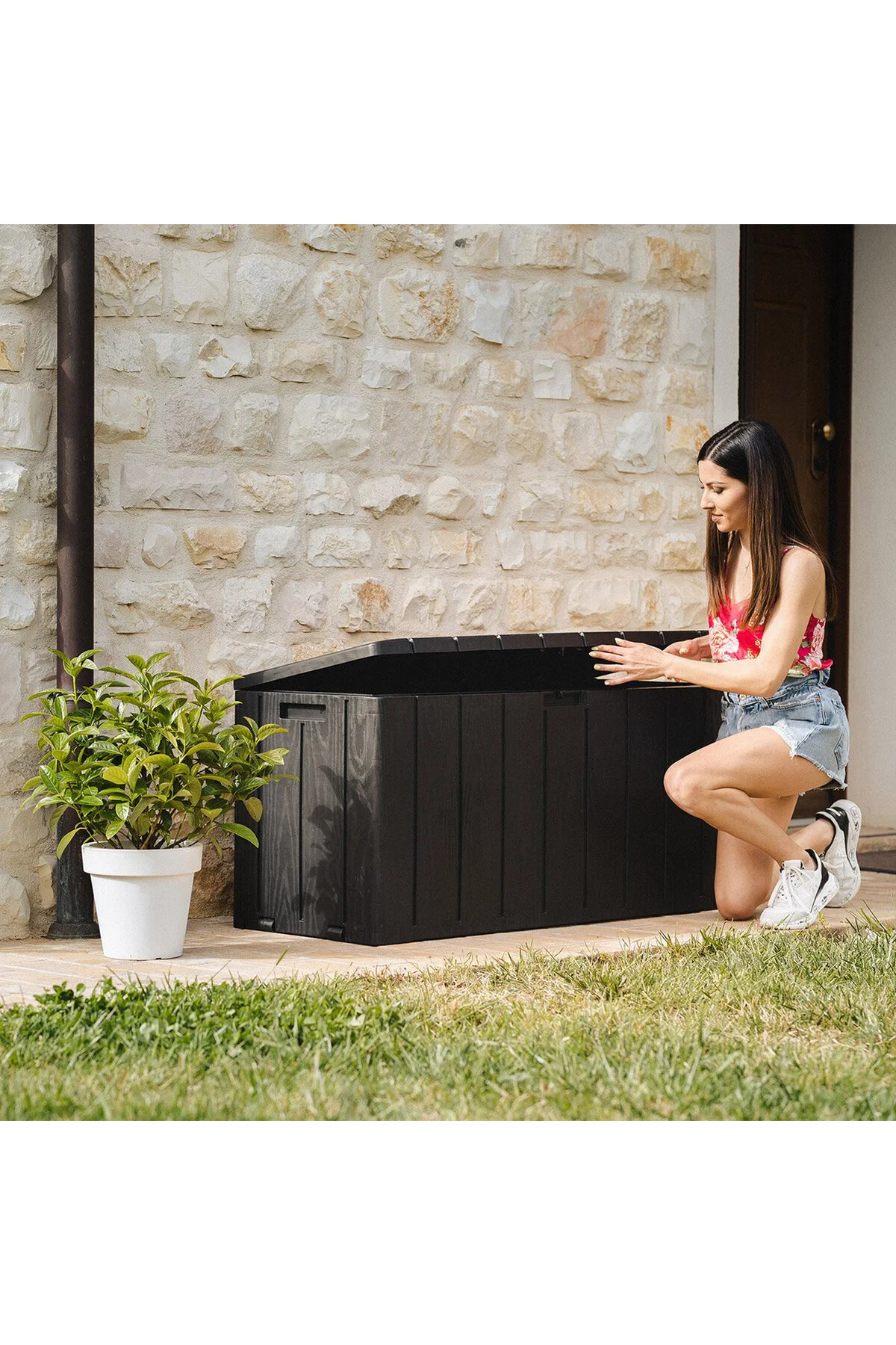 Bahçe Depolama Sandığı 270 L Kilit Yuvalı Plastik 117,5x45x56 cm