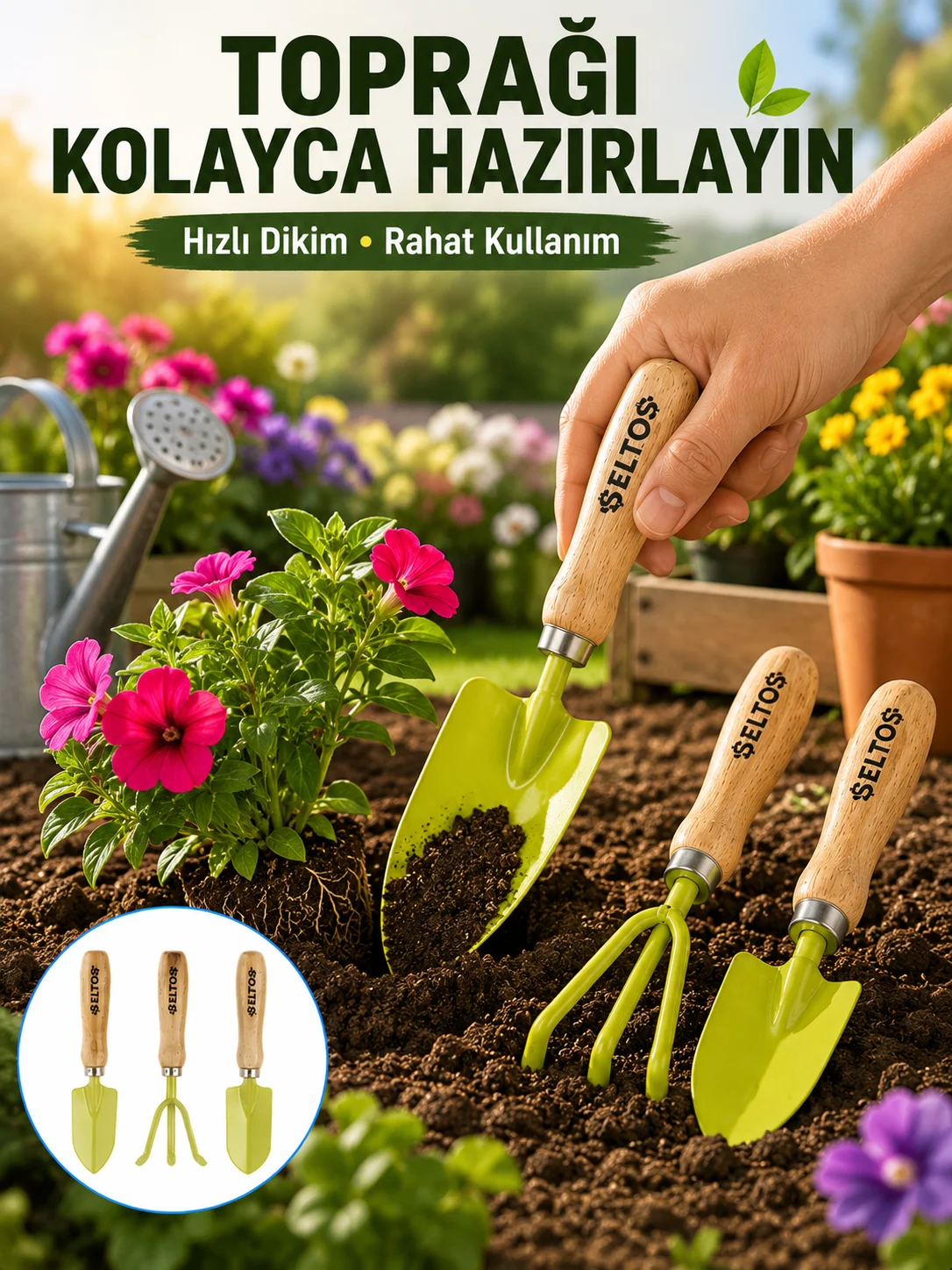Bahçe El Aletleri Seti Toprak Düzenleme ve Dikim Aparatı