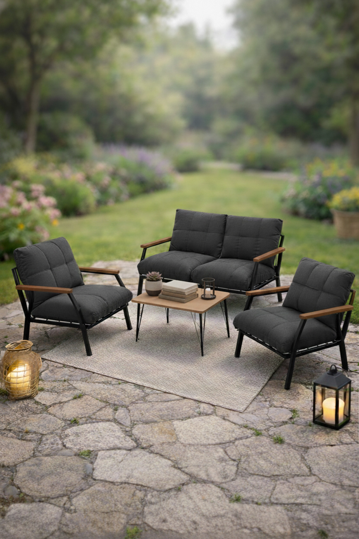 Bahçe Mobilyası 2 1 1 Miray Bahçe Takımı Metal Sehpalı Balkon Tak