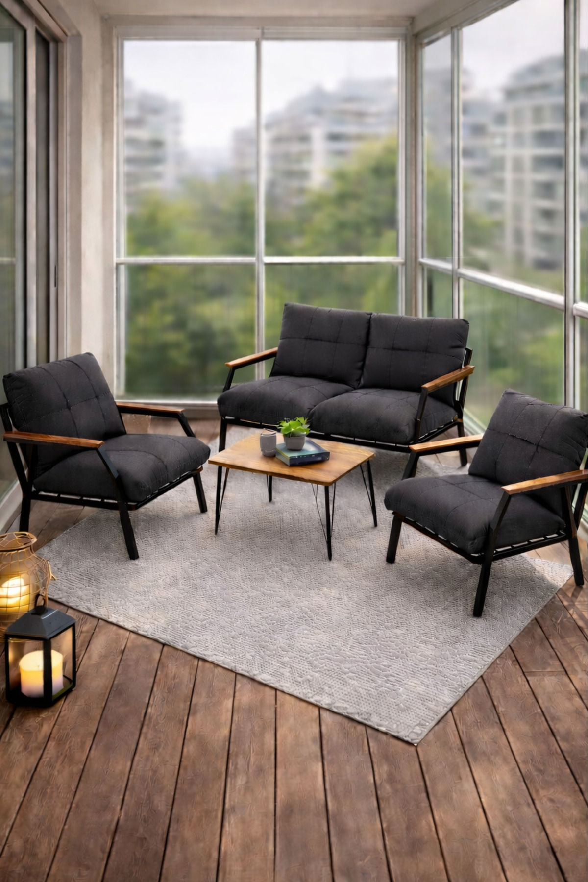 Bahçe Mobilyası 2 1 1 Miray Bahçe Takımı Metal Sehpalı Balkon Tak