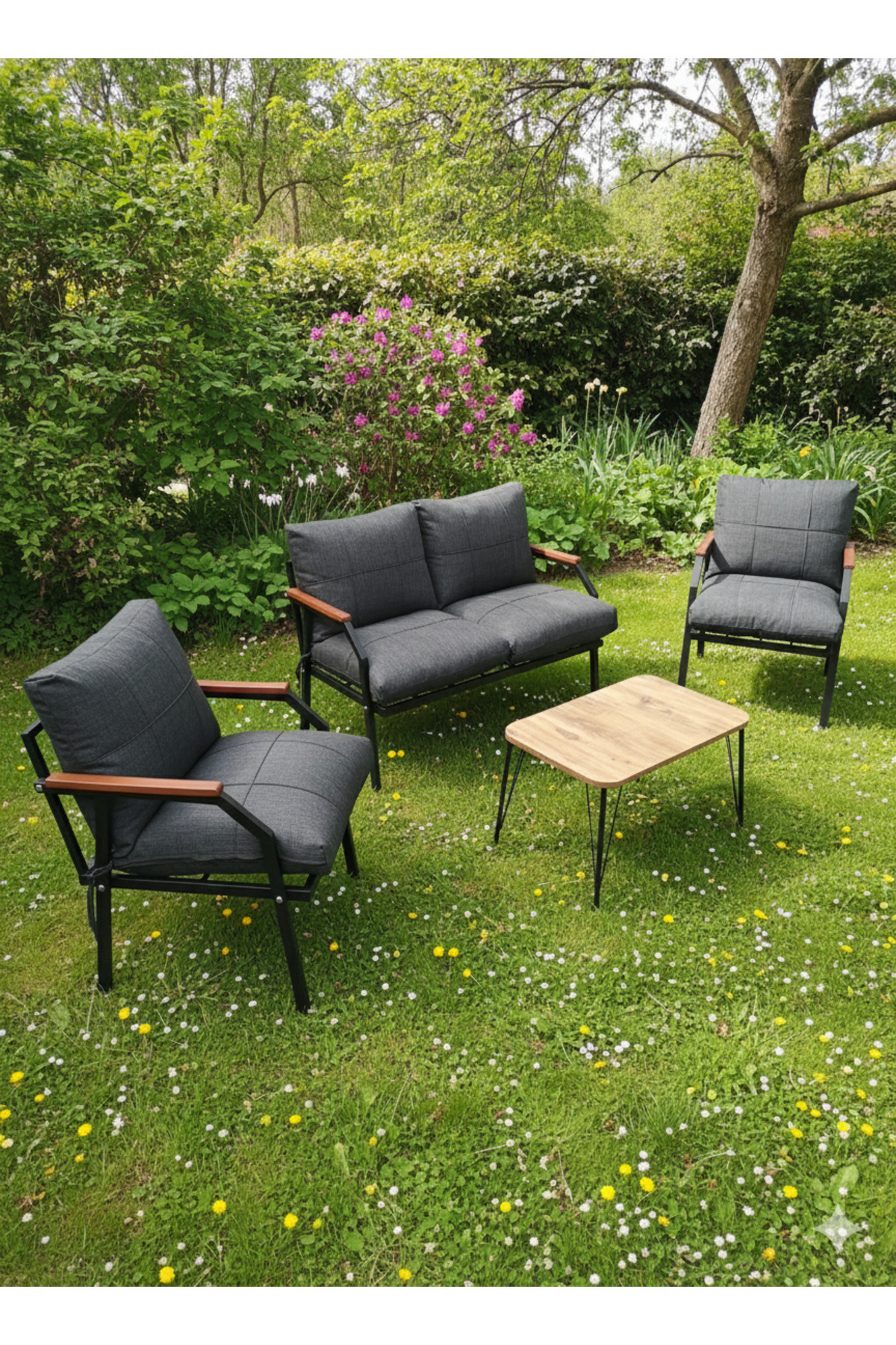 Bahçe Mobilyası 2 1 1 Miray Bahçe Takımı Metal Sehpalı Balkon Tak