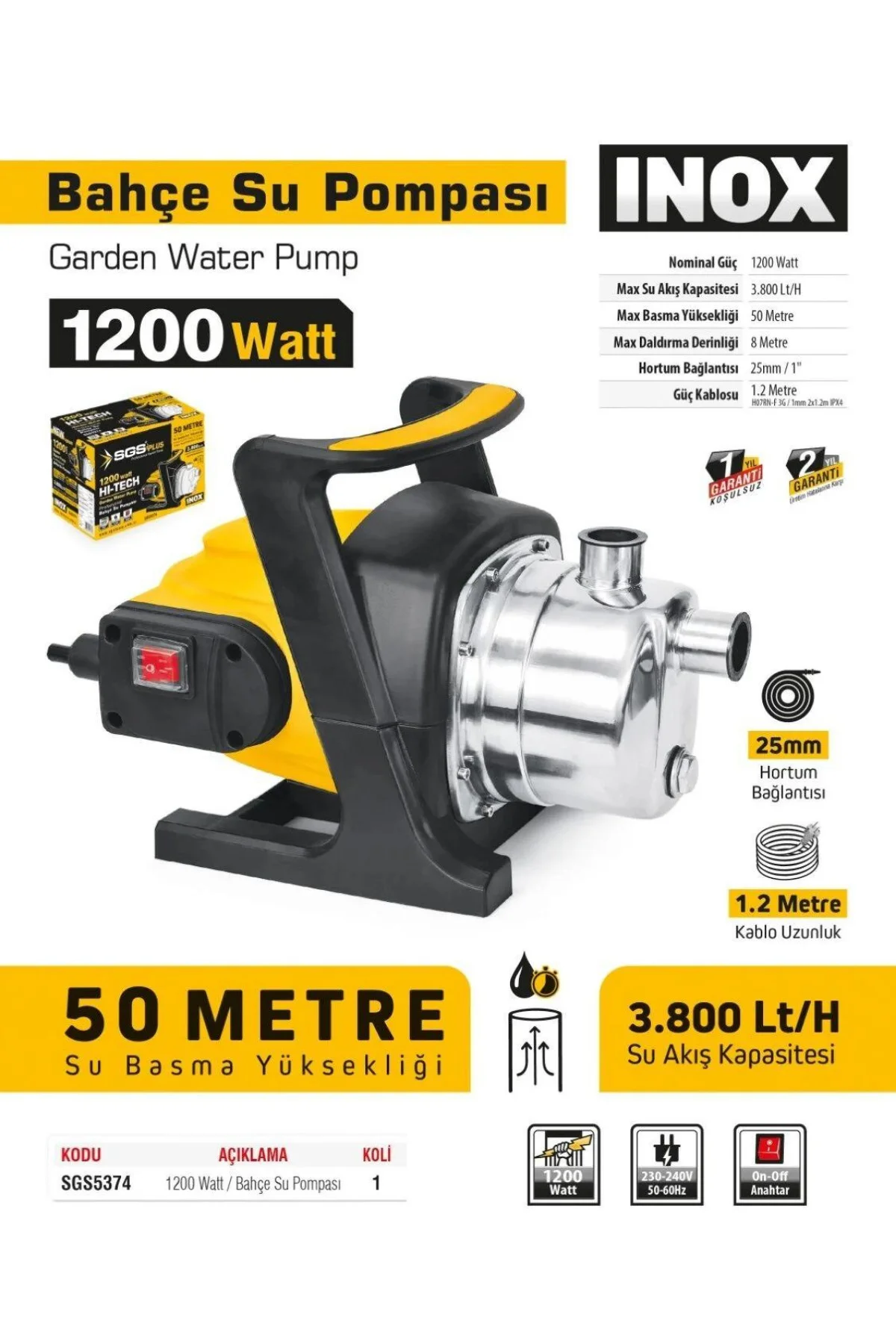 BAHÇE POMPASI 1200 WATT(INOX)