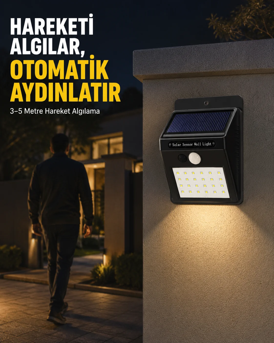 Bahçe ve Veranda İçin Güneş Paneli ile Otomatik Şarj Olan LED Duvar Lambası Bahçe ve Veranda İçin Güneş Paneli ile Otomatik Şarj Olan LED Duvar Lambası