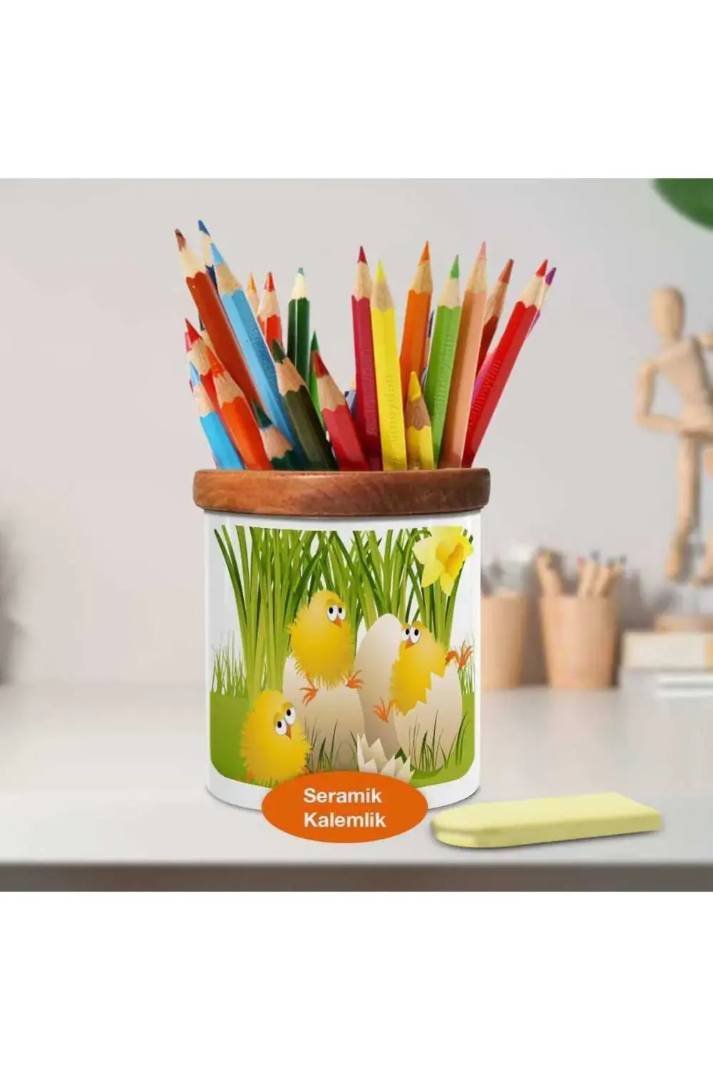 Bahçedeki Civcivler Ahşaplı Seramik Kalemlik - 73563