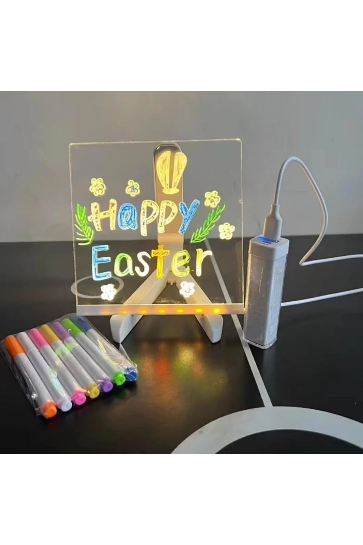 BakGelAl LED Işıklı Yazı ve Çizim Panosu, Silinebilir Fosforlu Kalemli, Işıklı Not Tahtası