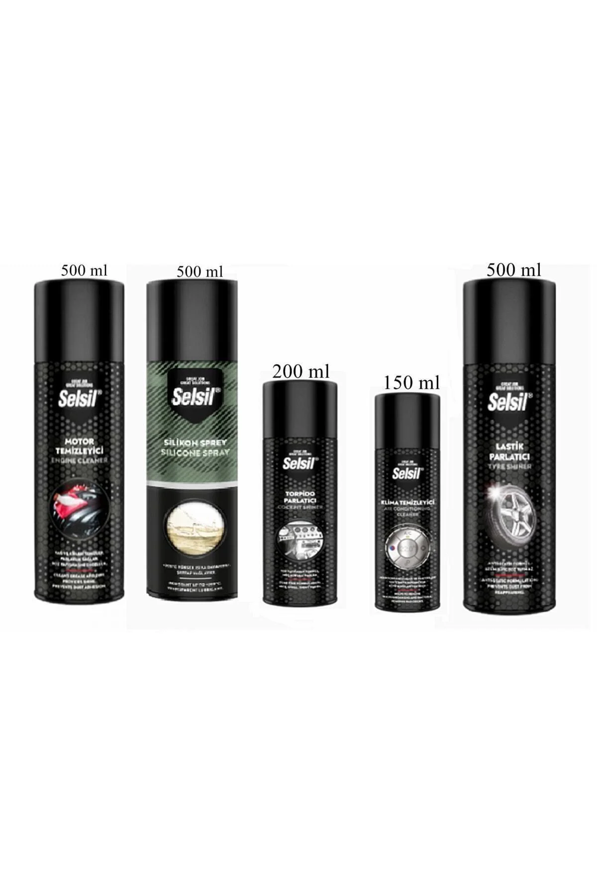 Bakım Seti-Motor Temizleme Spreyi -Silikon Sprey- Lastik Par. 500 ml-Torpido Par. 200 ml-Klima 150ml Fiyatı, Yorumları ve Özellikleri