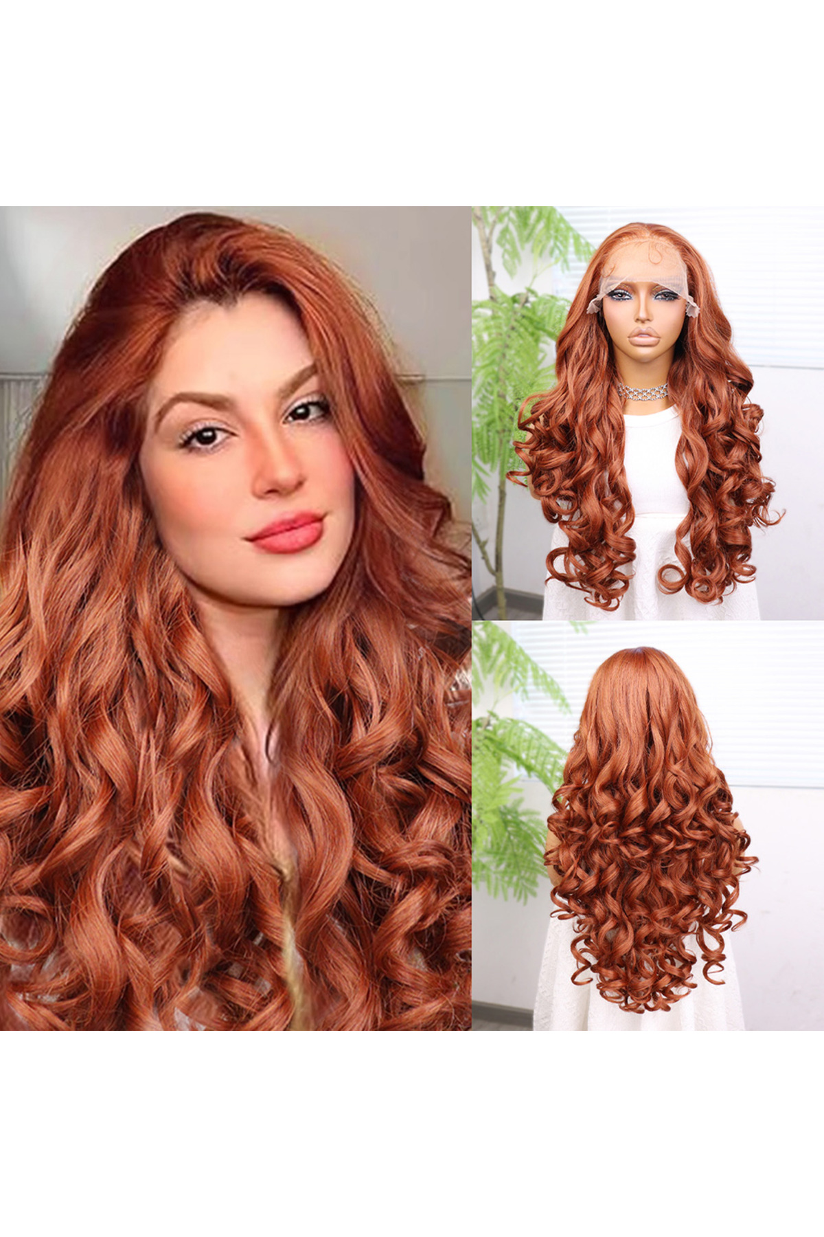 Amc Bakır Bebek Saçlı Fiber Sentetik Yoğun Dalgalı Tül Peruk