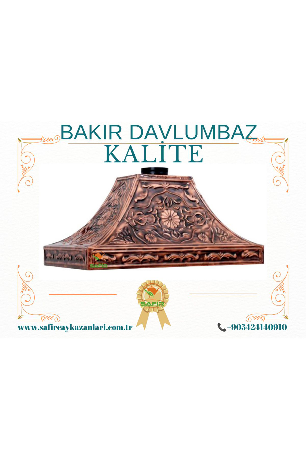 Safir Çay Kazanlari Bakır Davlumbaz 2 - 3 Gözlü Çay Kazanına Göre Bakır Davlumbaz Çay